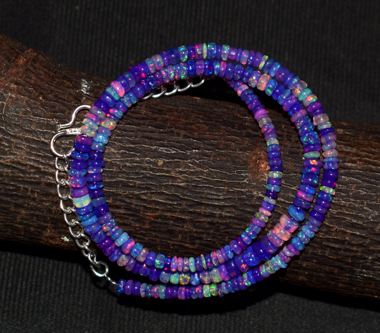 37Crt 3To5MM 16″Natural Ethiopian Purple Opal Gemstone Beads Necklace New