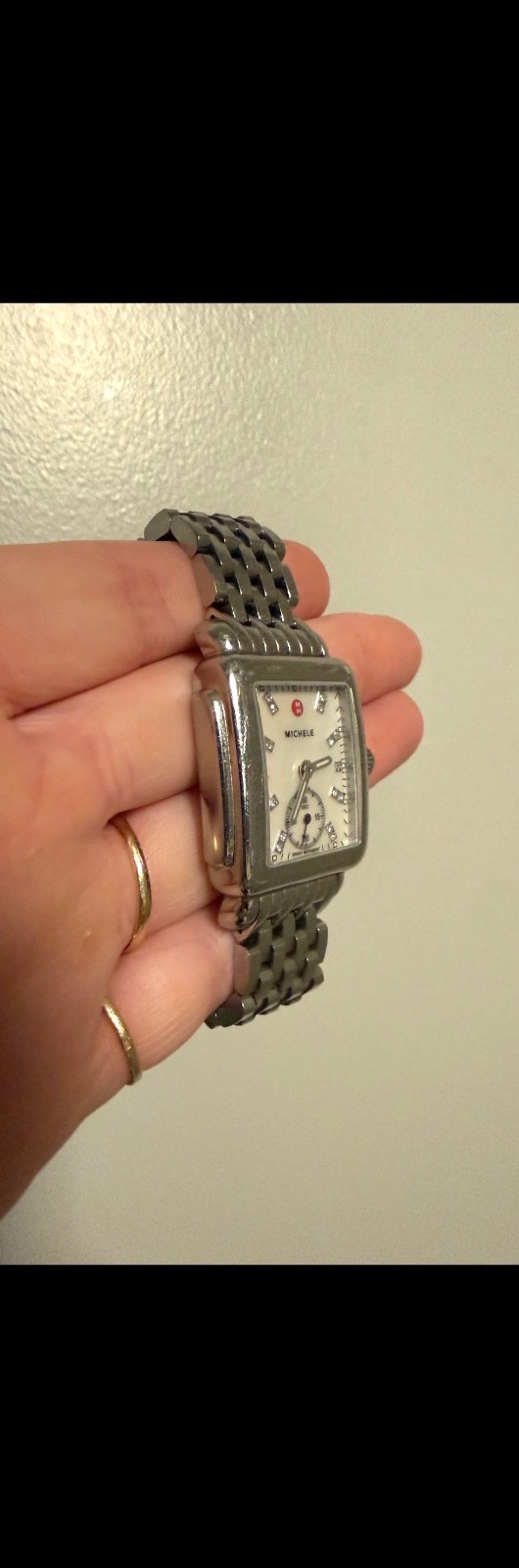 Michele watch for woman. Deco Mid Diamond Dial Bracelet Watch, 28mm x 30mm