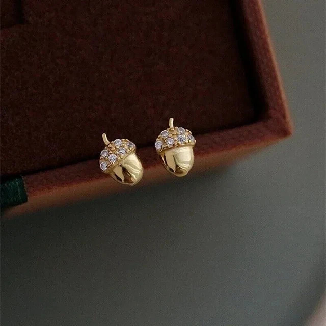 Real Moissanite 1.60Ct Round Cut Acorn Stud Earrings 14K Yellow Gold Plated