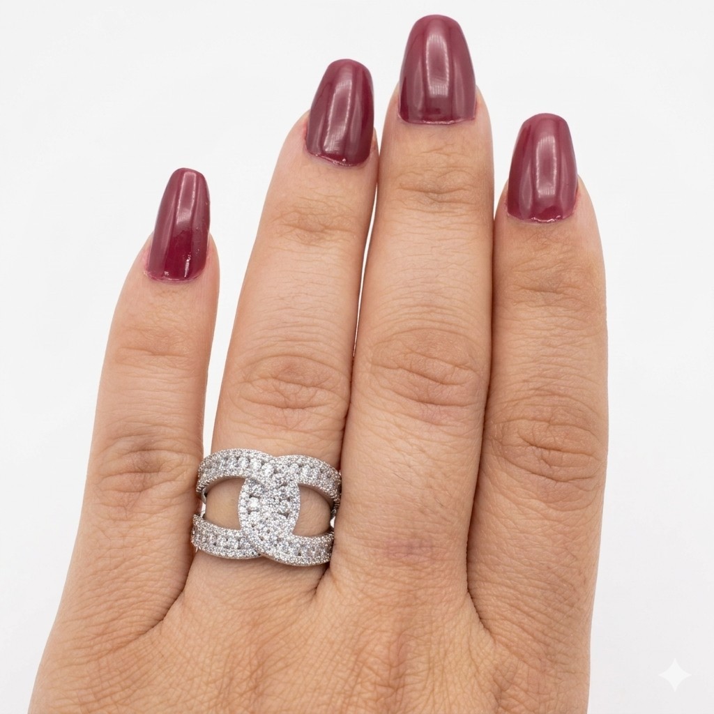 Silver Tone Pavé Cubic Zirconia Knot Band Ring Size 7, Stackable