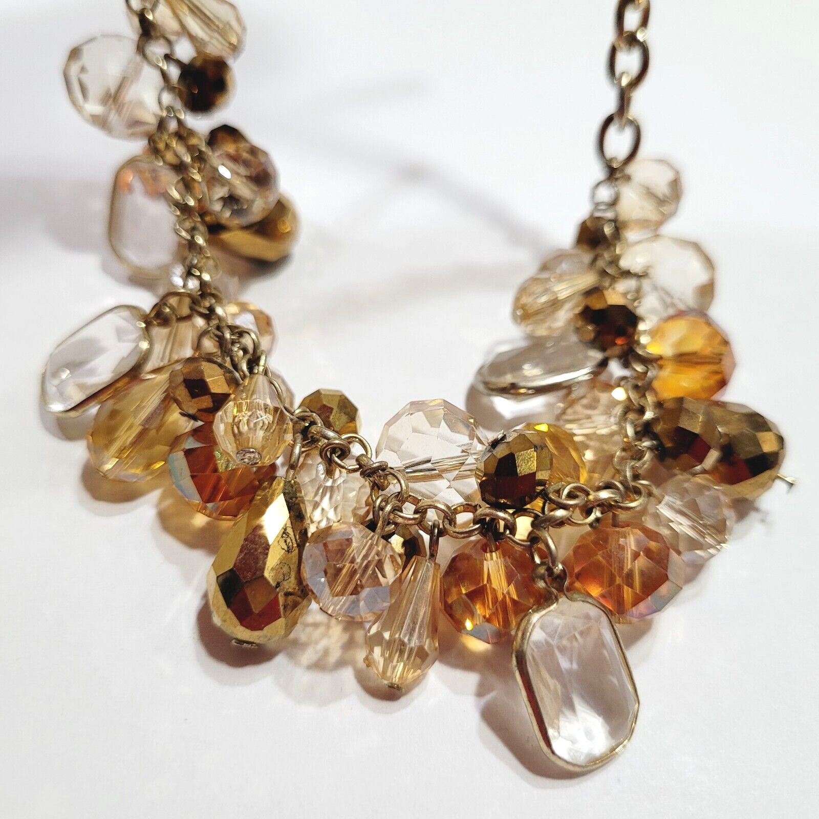 Chunky Cluster Statement Multi Colored Faceted Glass Charm Drop Necklace 21 Inch