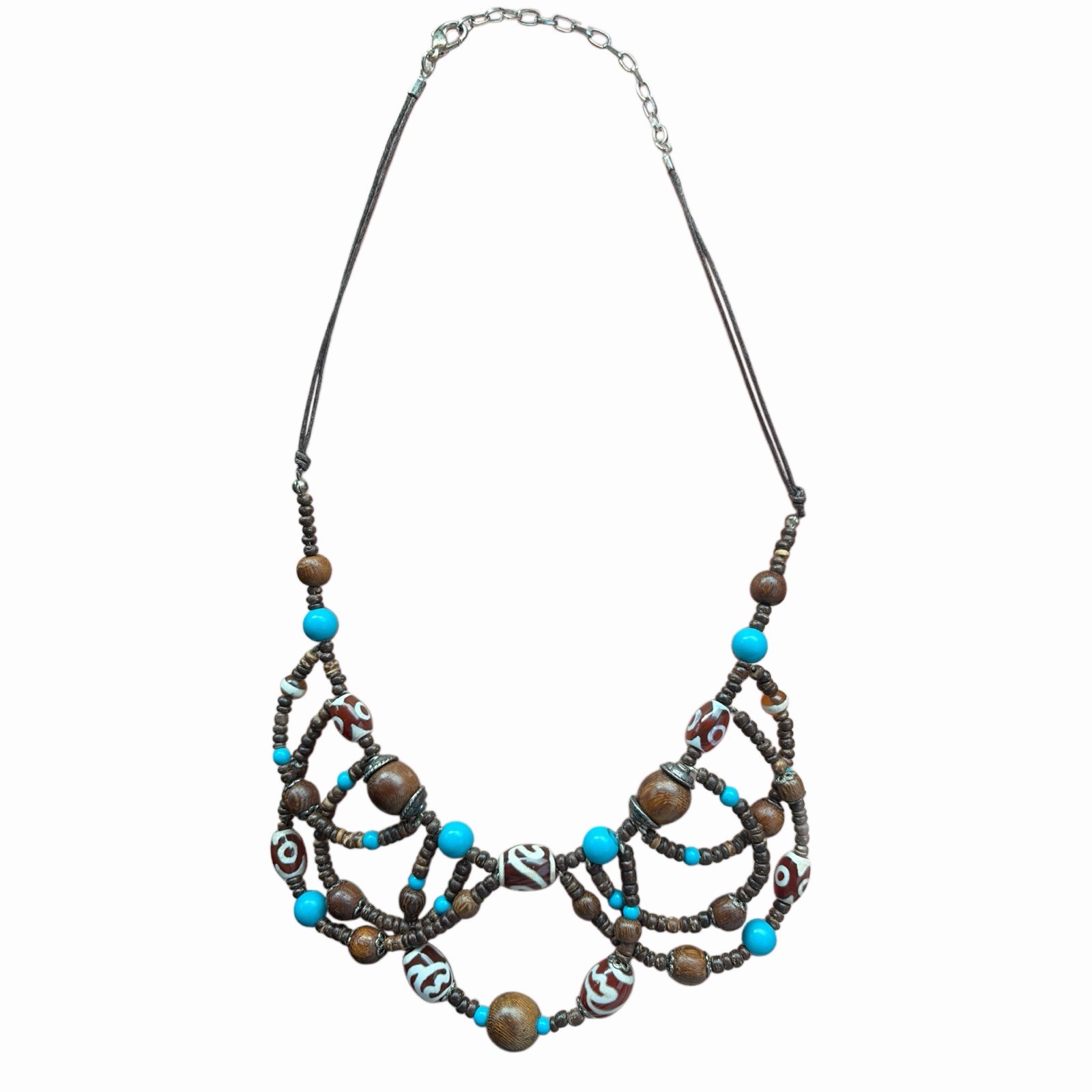 Navajo inspired turquoise and amber beaded & wood Necklace