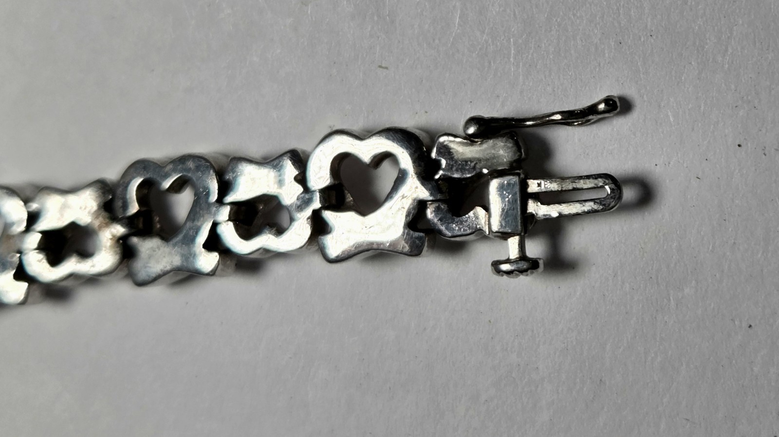 Vintage 925 Sterling Silver Diamond Accents Heart Link Tennis Bracelet 7¼”