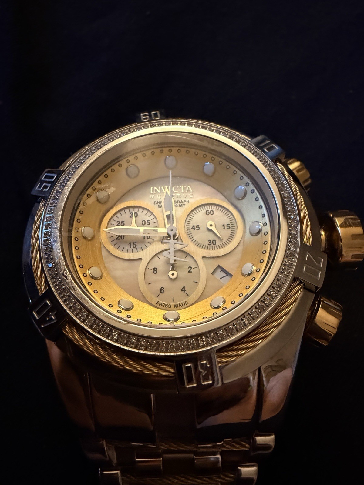 Invicta Men’s Quartz Reserve Bolt Zeus Two-Tone Gold Dial Chrono Date 52mm