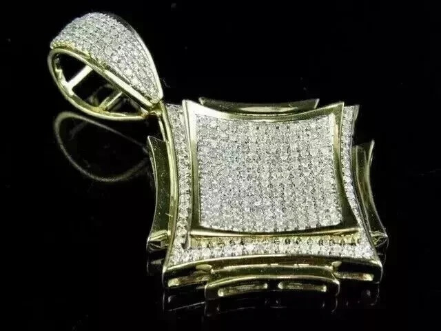 Men’s Pendant 1.50 Ct Round Cut Real Moissanite 14K Yellow Gold Plated Silver