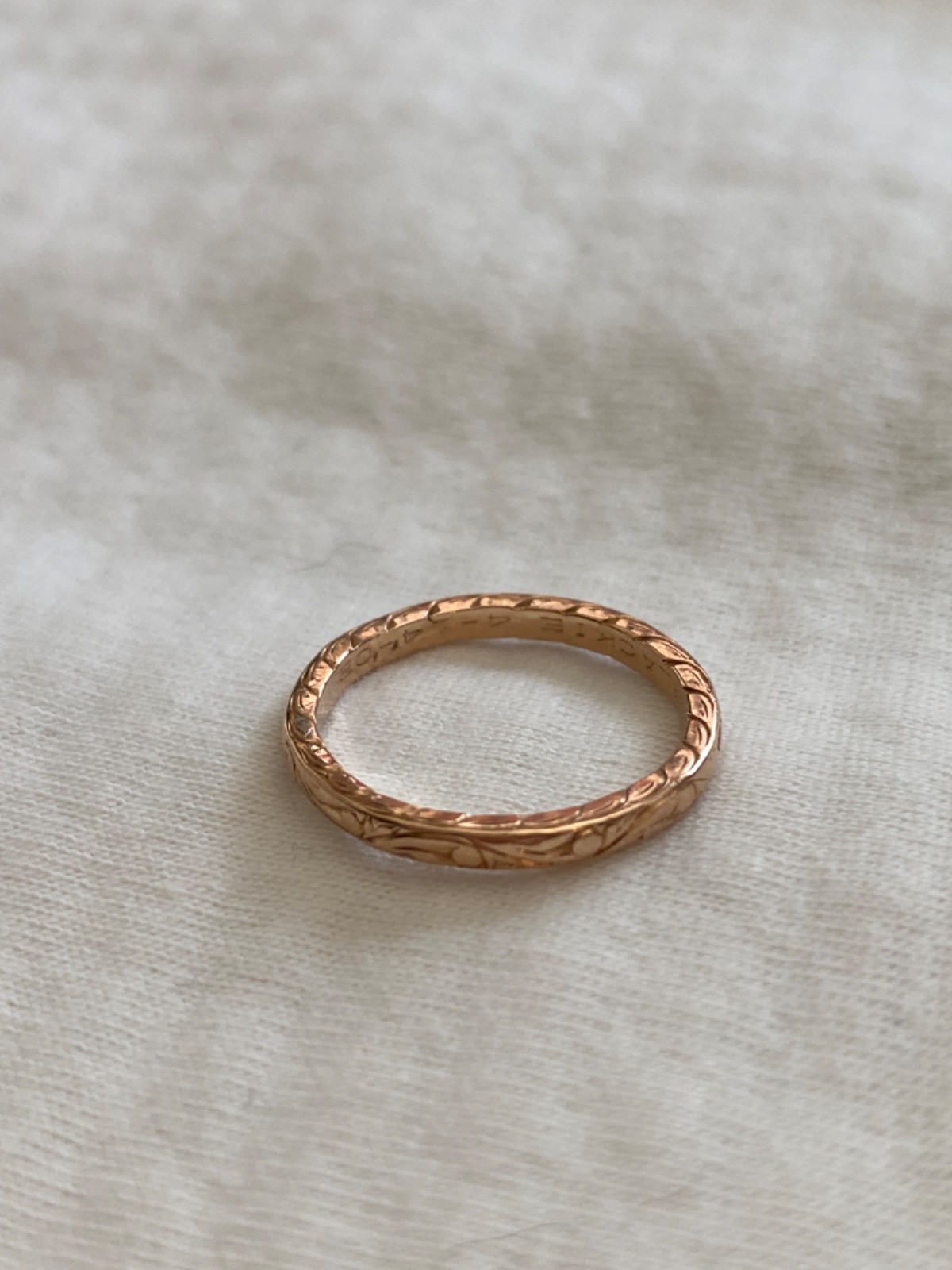 14k rose gold ladies wedding band scroll carved whitehouse brothers size 7.25