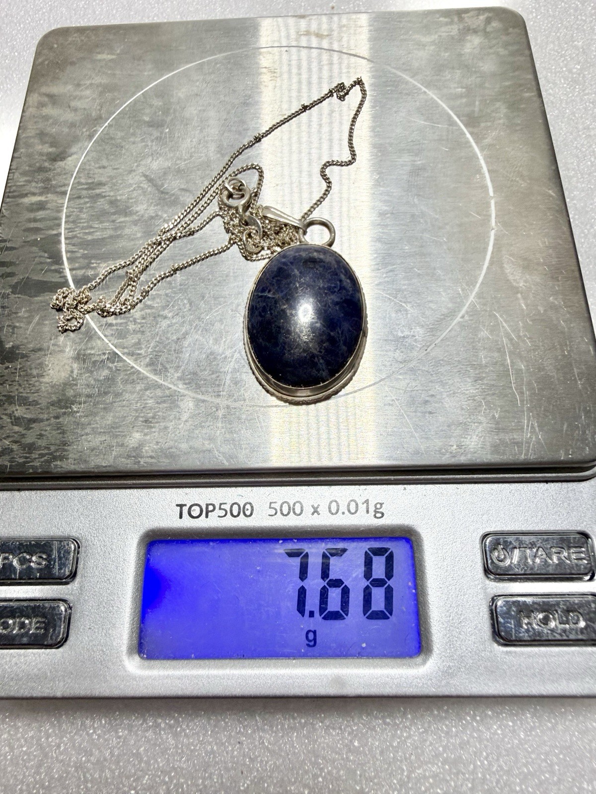 Vintage 925 Sterling Silver & LAPUS LAZULI 1.5” Cab Pendant 18” Necklace 7.68g