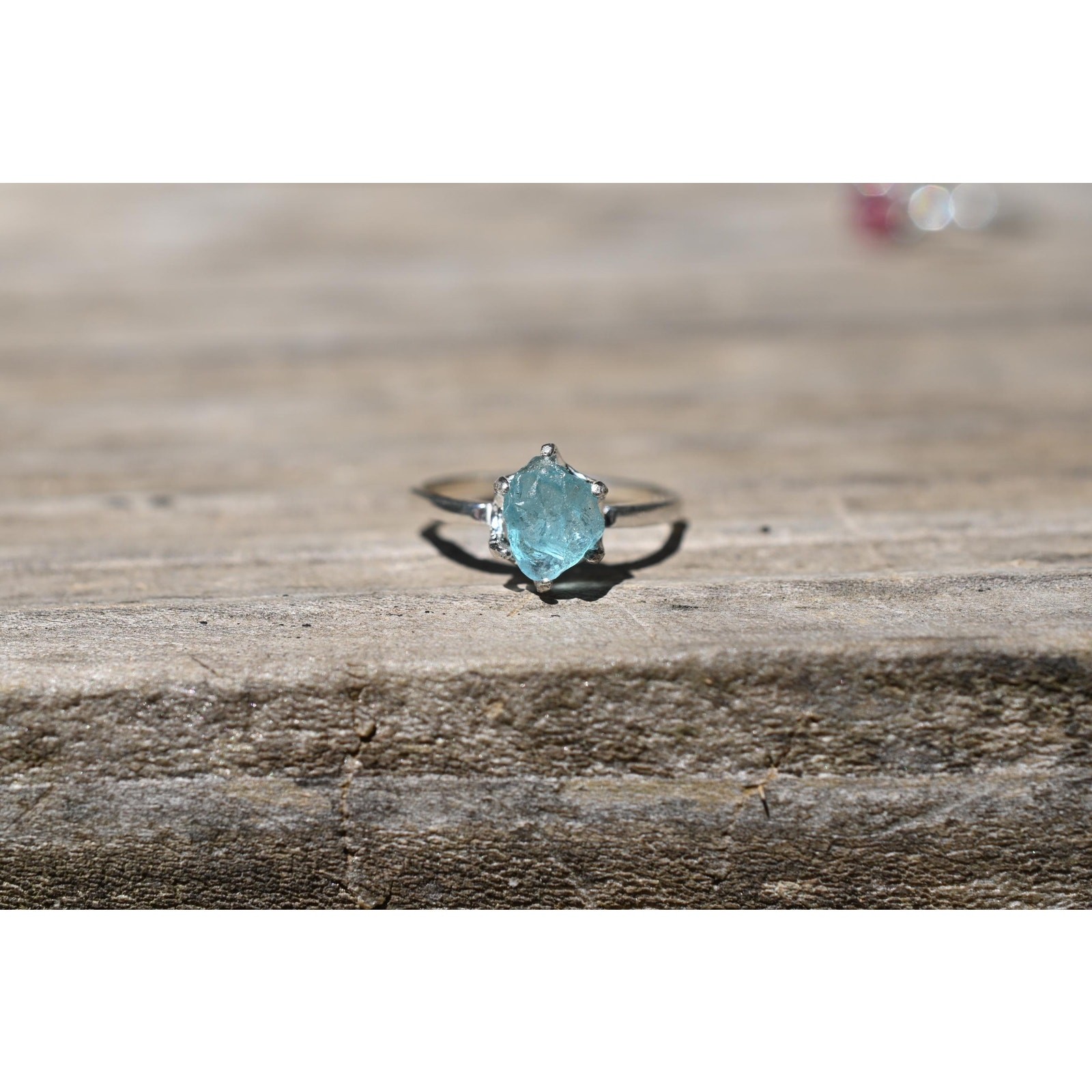 Aquamarine ring set, raw crystal ring sterling size 3 4 5 6 7 8 9 10 11 12 13