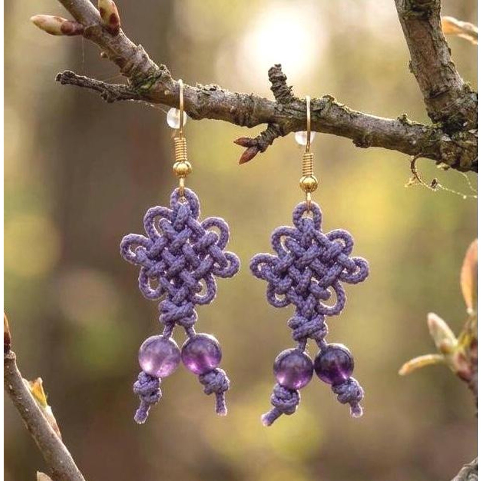K-POP OT7 Purple Korean Traditional Maedeup Dangle Drop Earrings with Beads