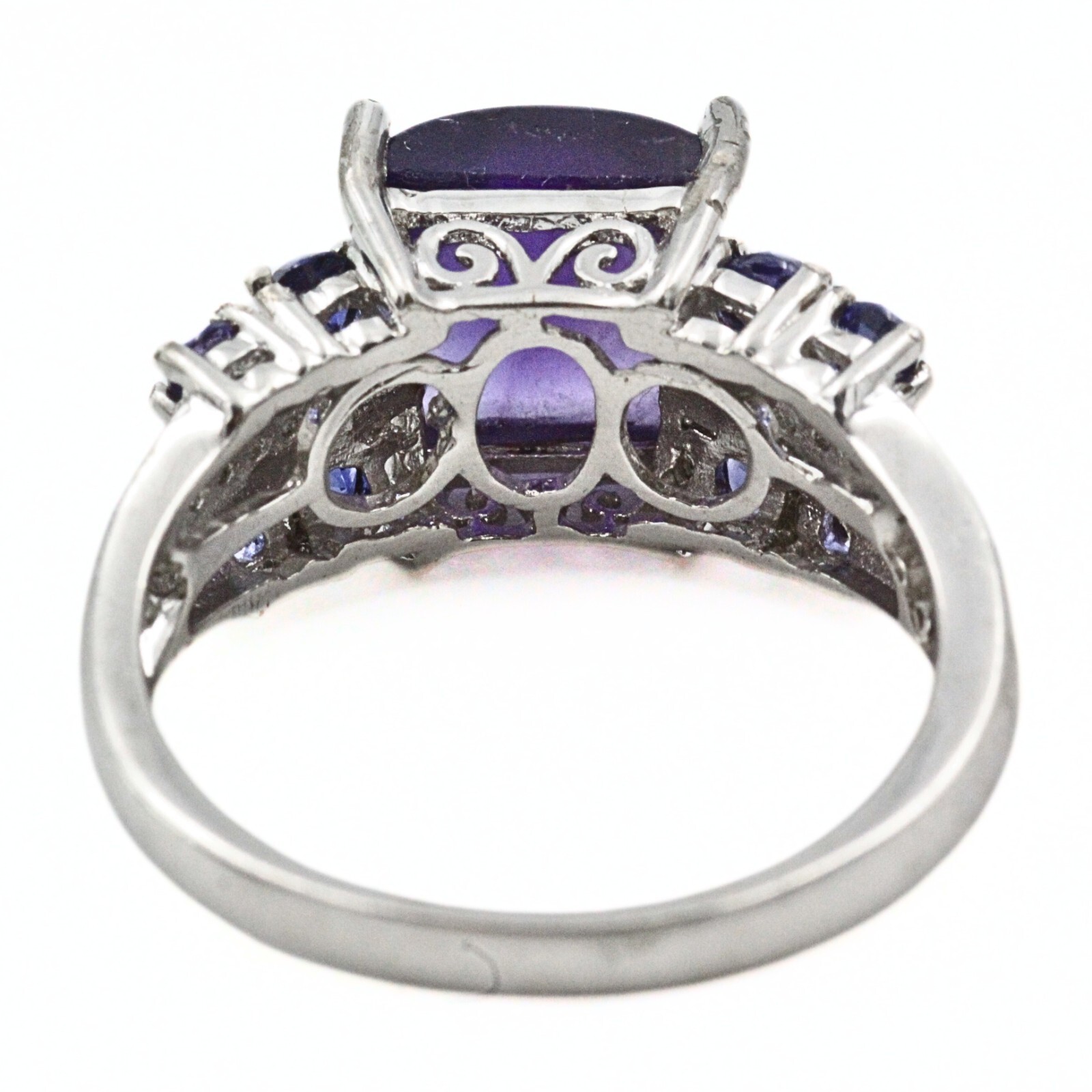 STS Karis Signed Contemporary Amethyst Rhodium Plated Cocktail Ring Sz 7