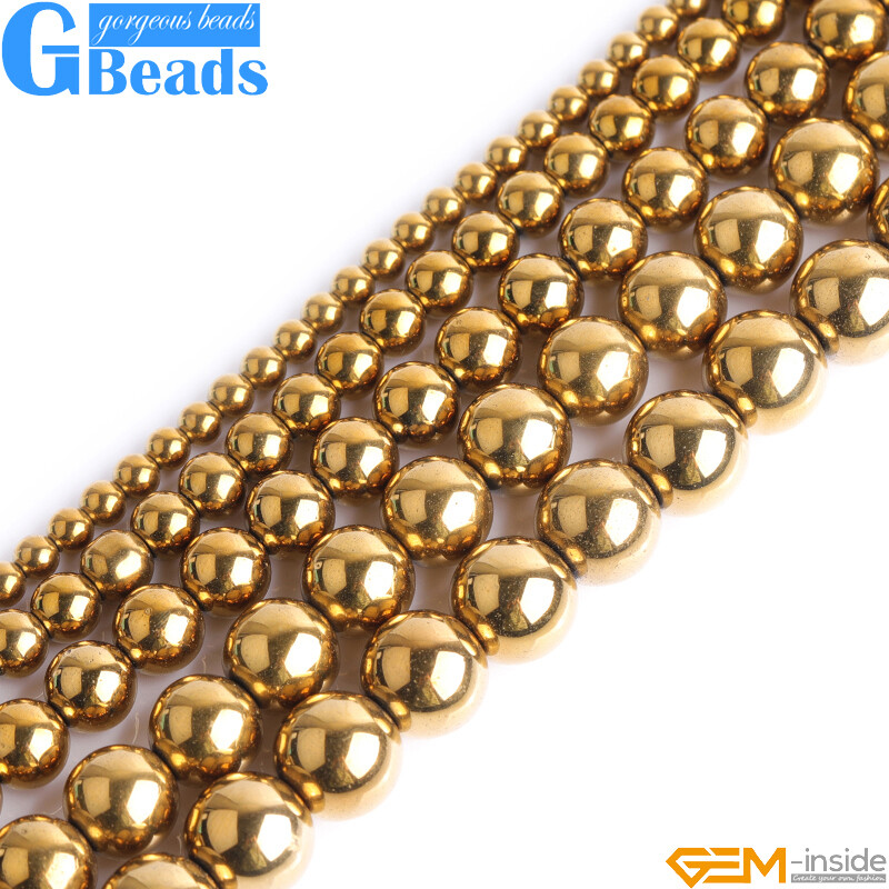 Gold Metallic Coated Hematite Round Beads For Jewelry Making Free Shipping 15″
