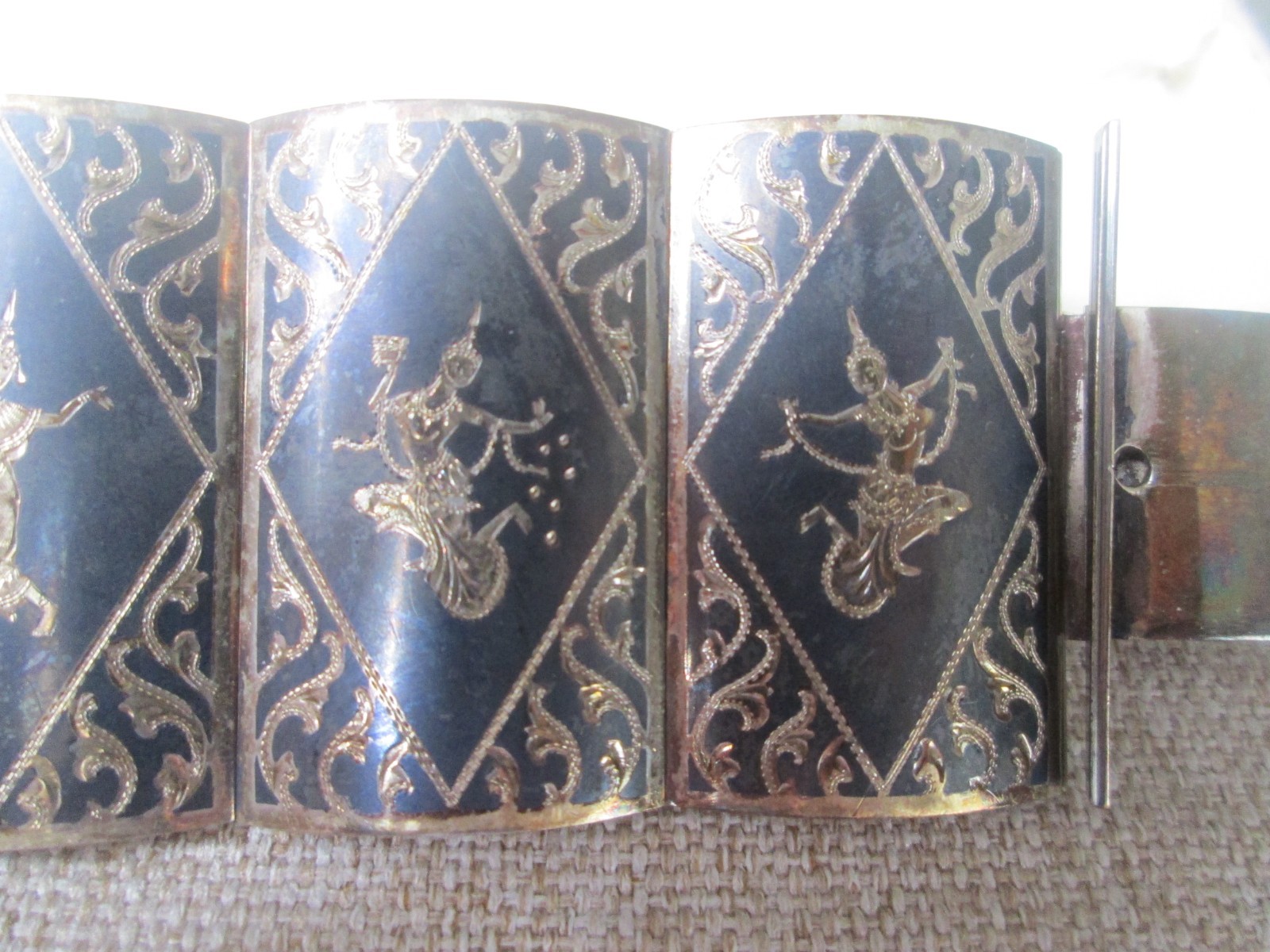 Vintage Siam Sterling Silver Niello Panel Bracelet Boxed Bangkok Thailand 925
