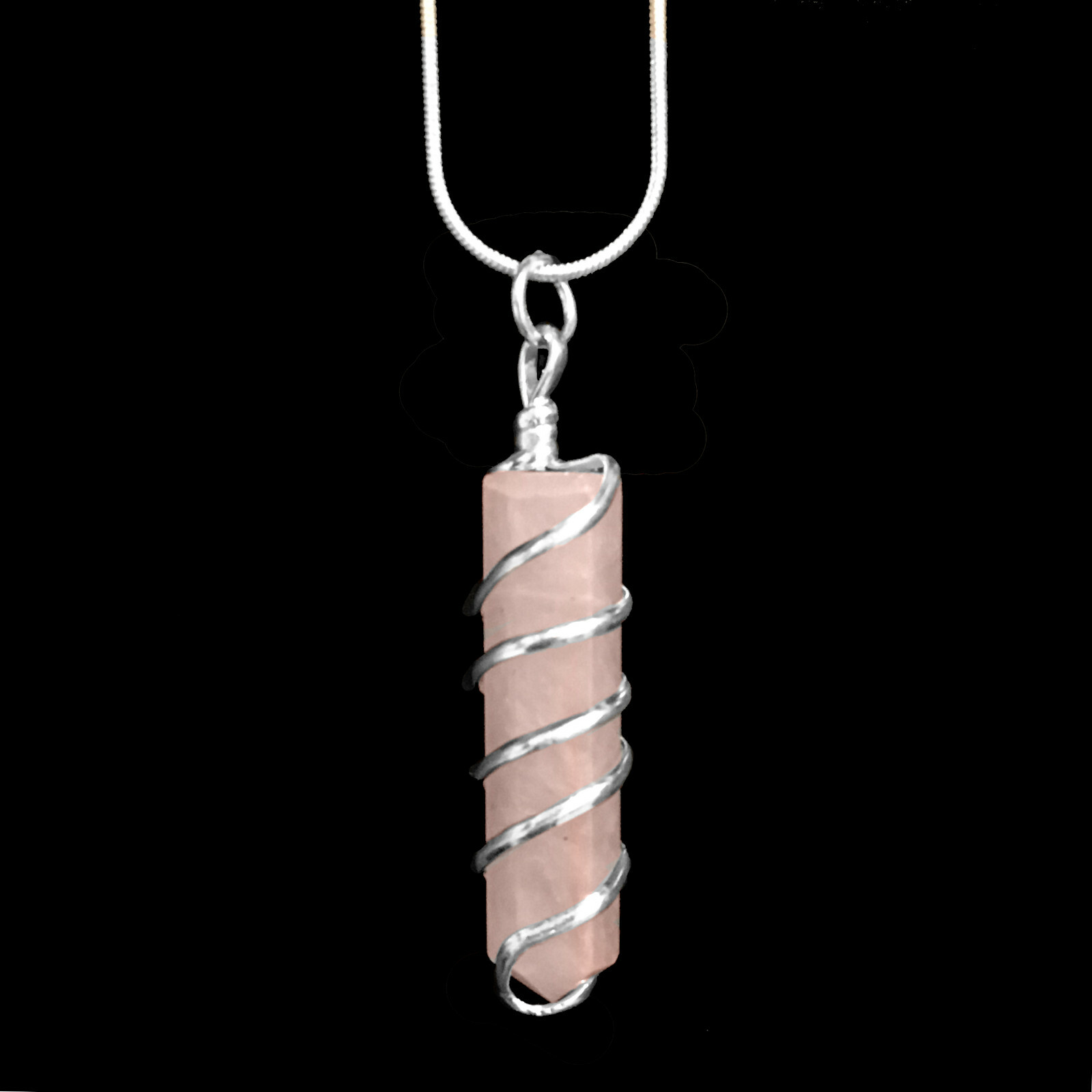 ROSE QUARTZ Chakra Crystal Point Silver Wire Wrap Pendant Necklace HANDMADE Heal