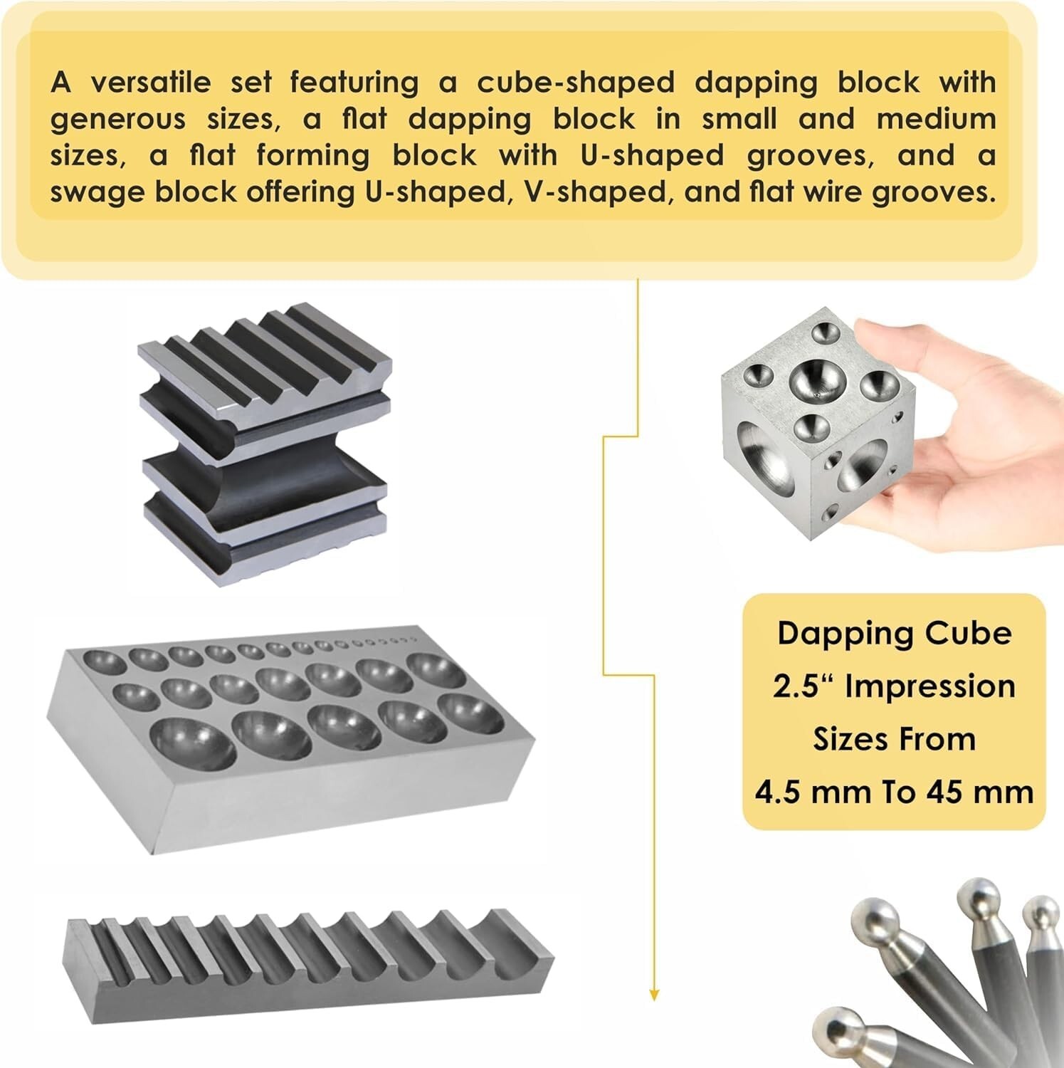 Complete Metal Jewelry Dapping Doming Punch Set Wooden Block Base Tool (41 pcs)