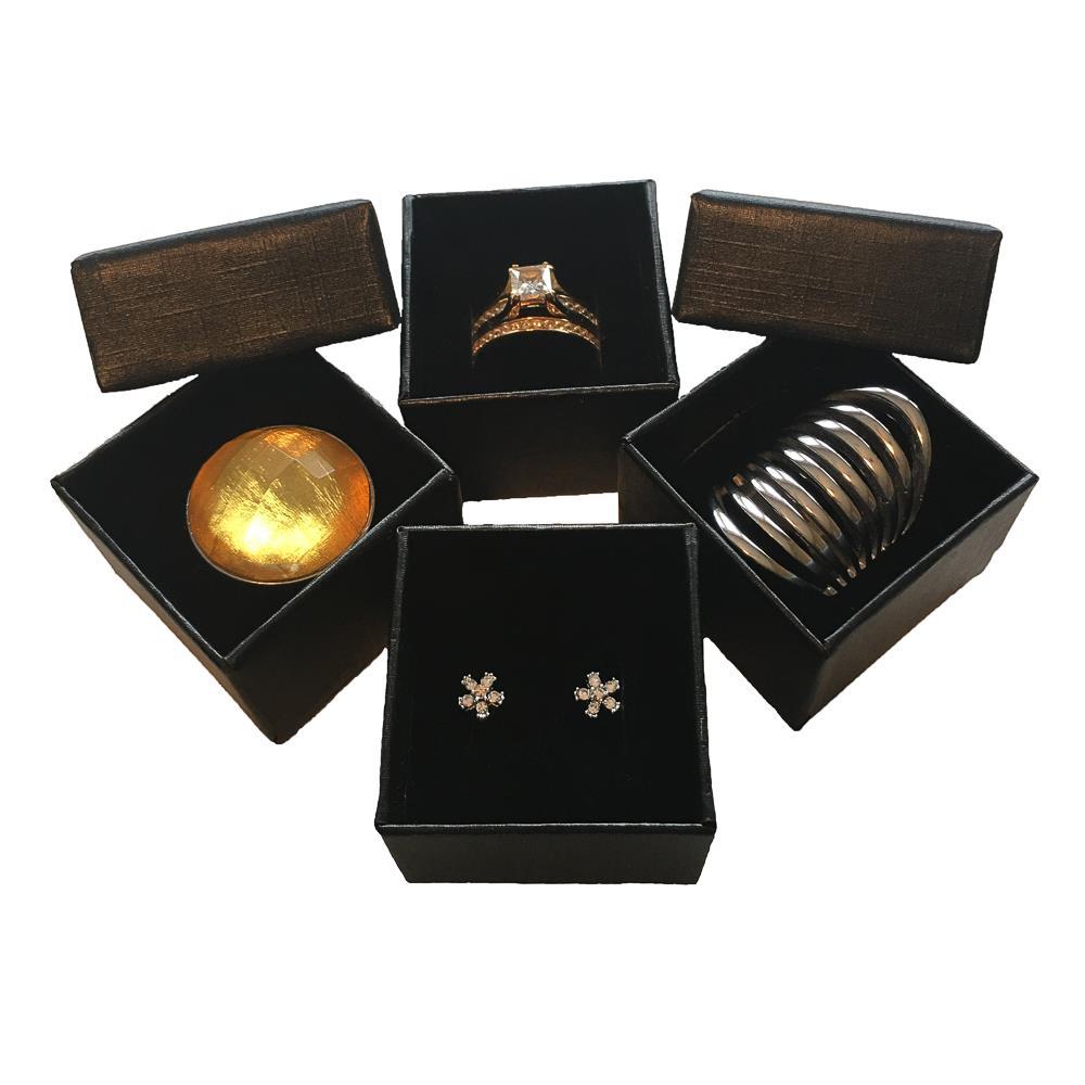 Lot of 24 Black Ring Gift Box with Foam and Velvet Insert 1.5 x 1.5 x 1.25 Inch