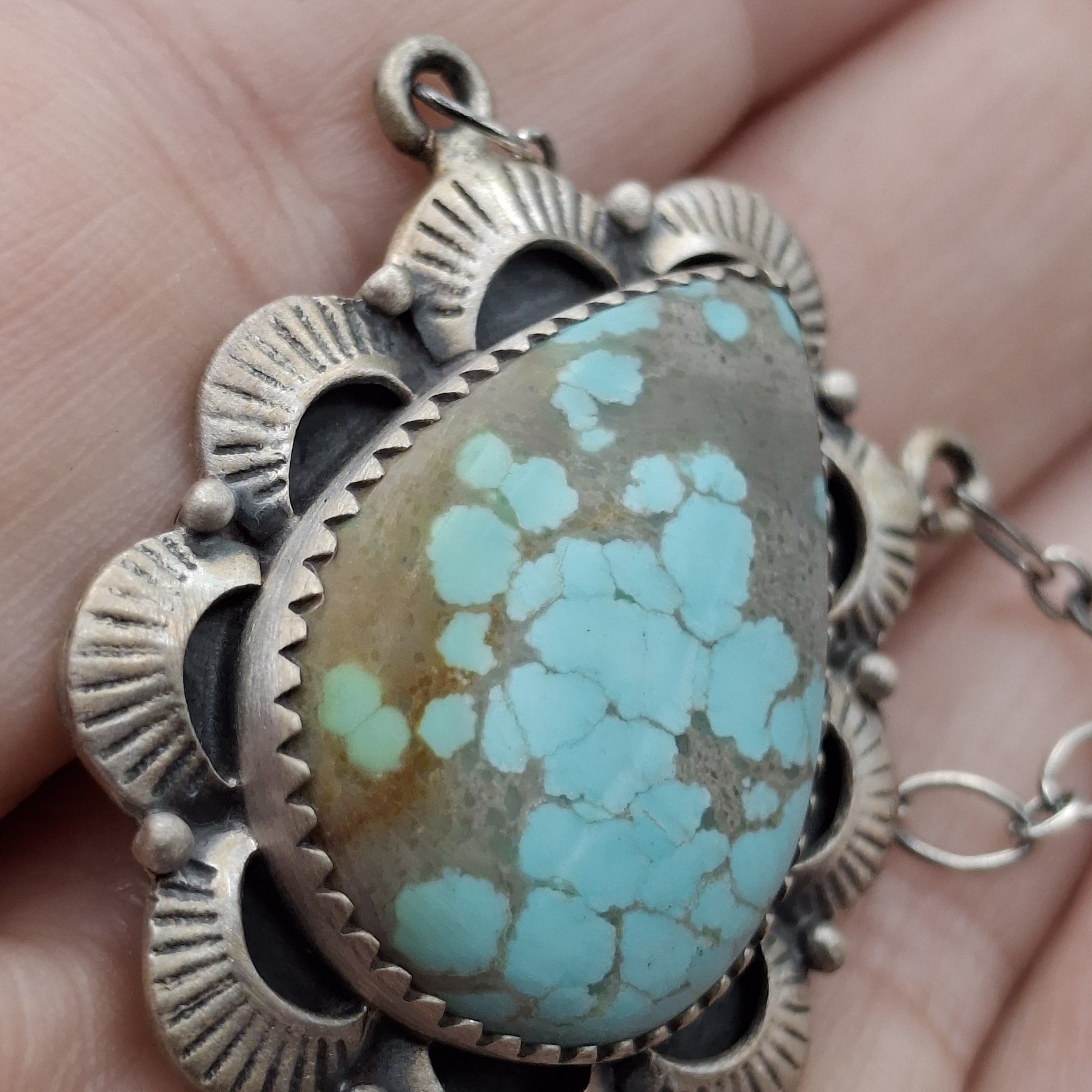 Number 8 Turquoise Sterling Silver Necklace Southwestern Native Style 14-21″