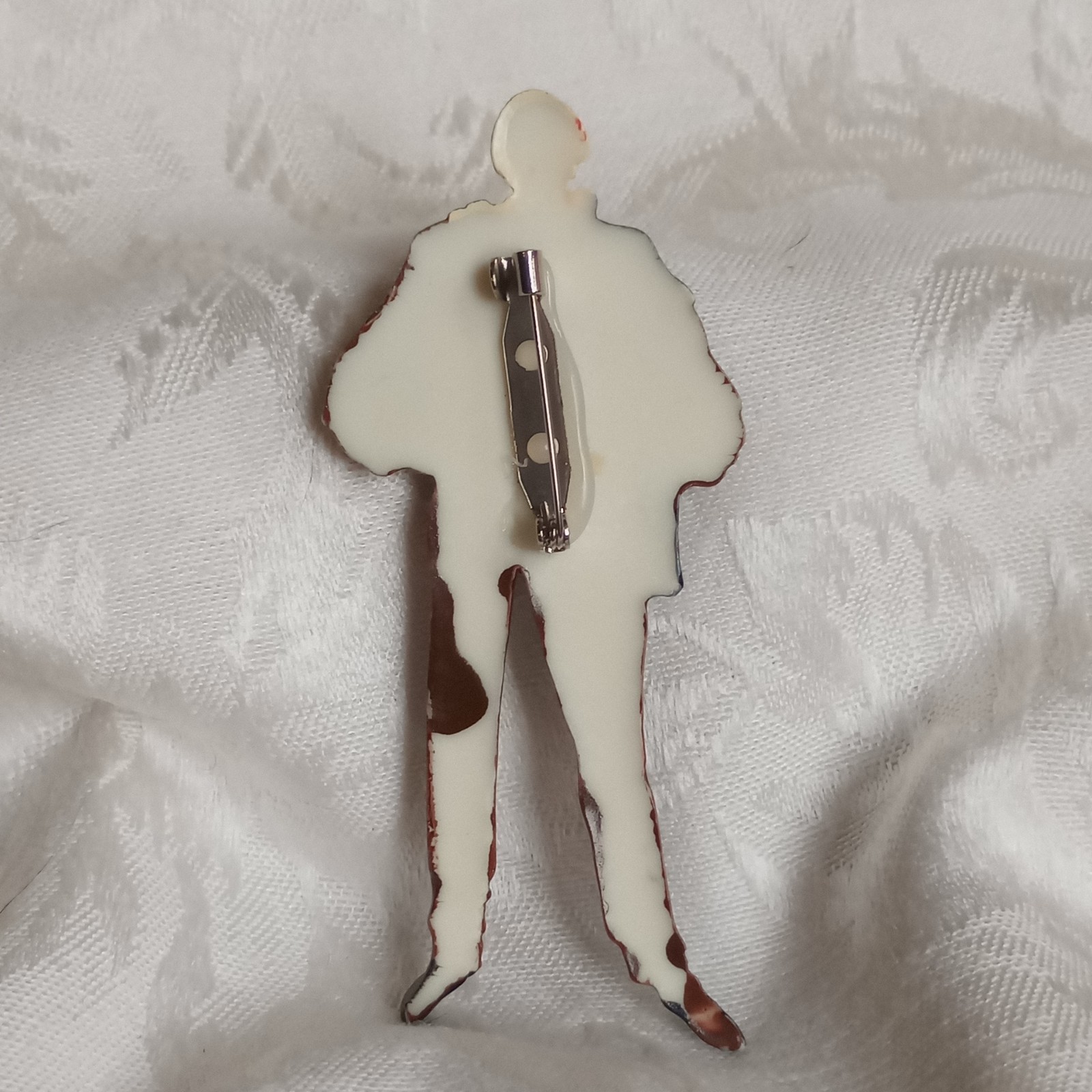 Vtg Molded handpainted Plastic Resin Fashion Lady menswear Brooch Pin 3.5in