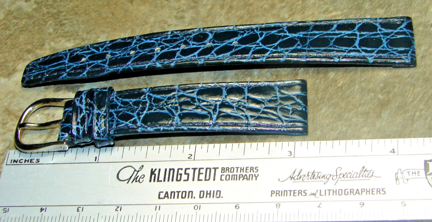 Men’s Stitched 17mm Navy Blue Alligator Leather Watch Band Strap Swiss Made NOS