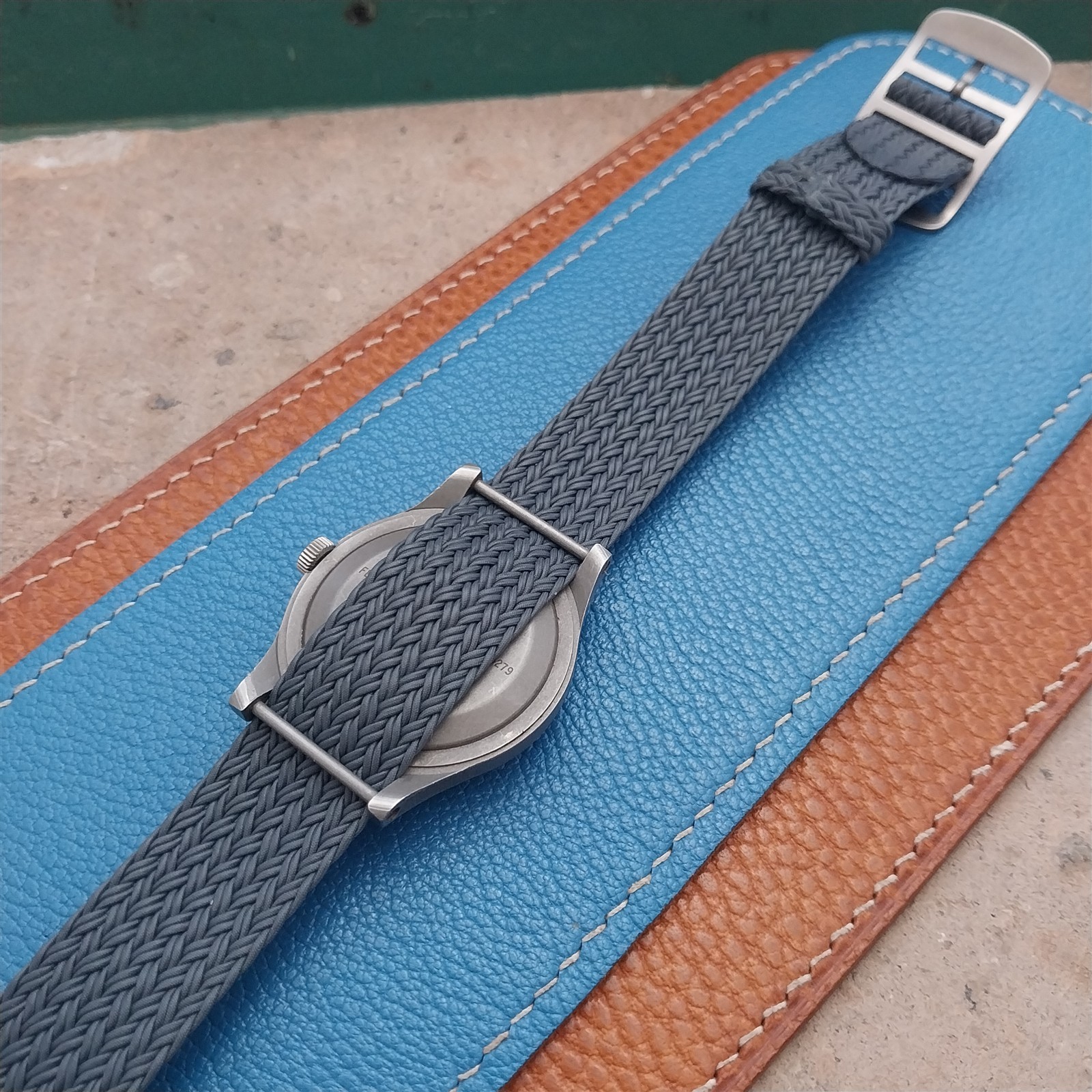 18mm Eulit Atlantic Gray Braided Perlon Single Pass Field Watch Strap