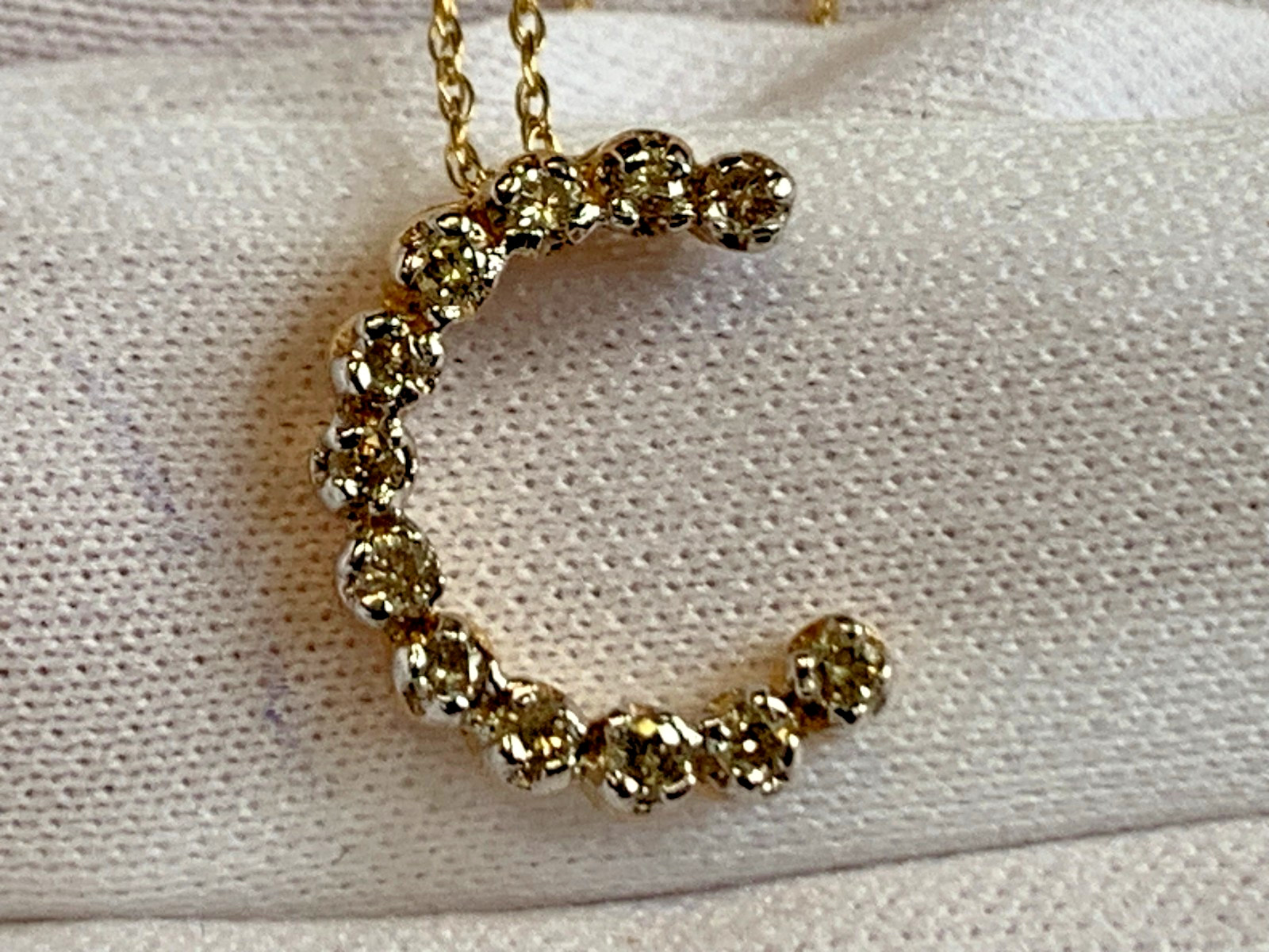 14K Yellow Gold Diamond “C” Necklace 1.95g Fine Jewelry 18″ Rope Chain *READ*