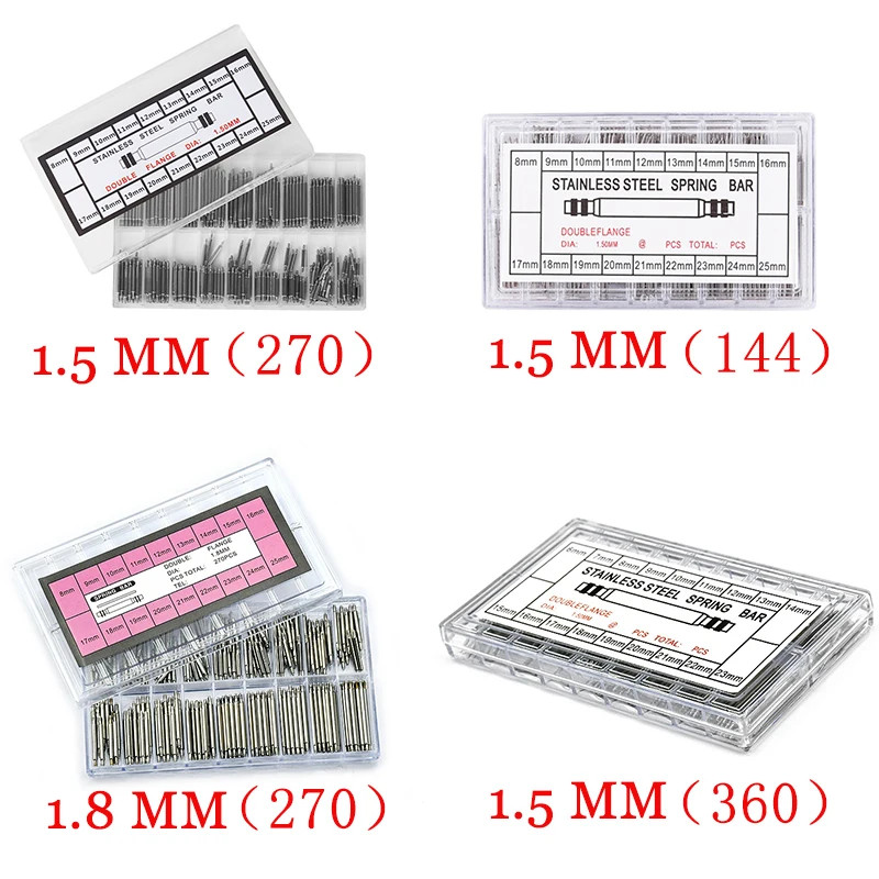 360pcs Watch PINS SPRING BARS Band Strap Link 8-25mm Repair Kit Stainless