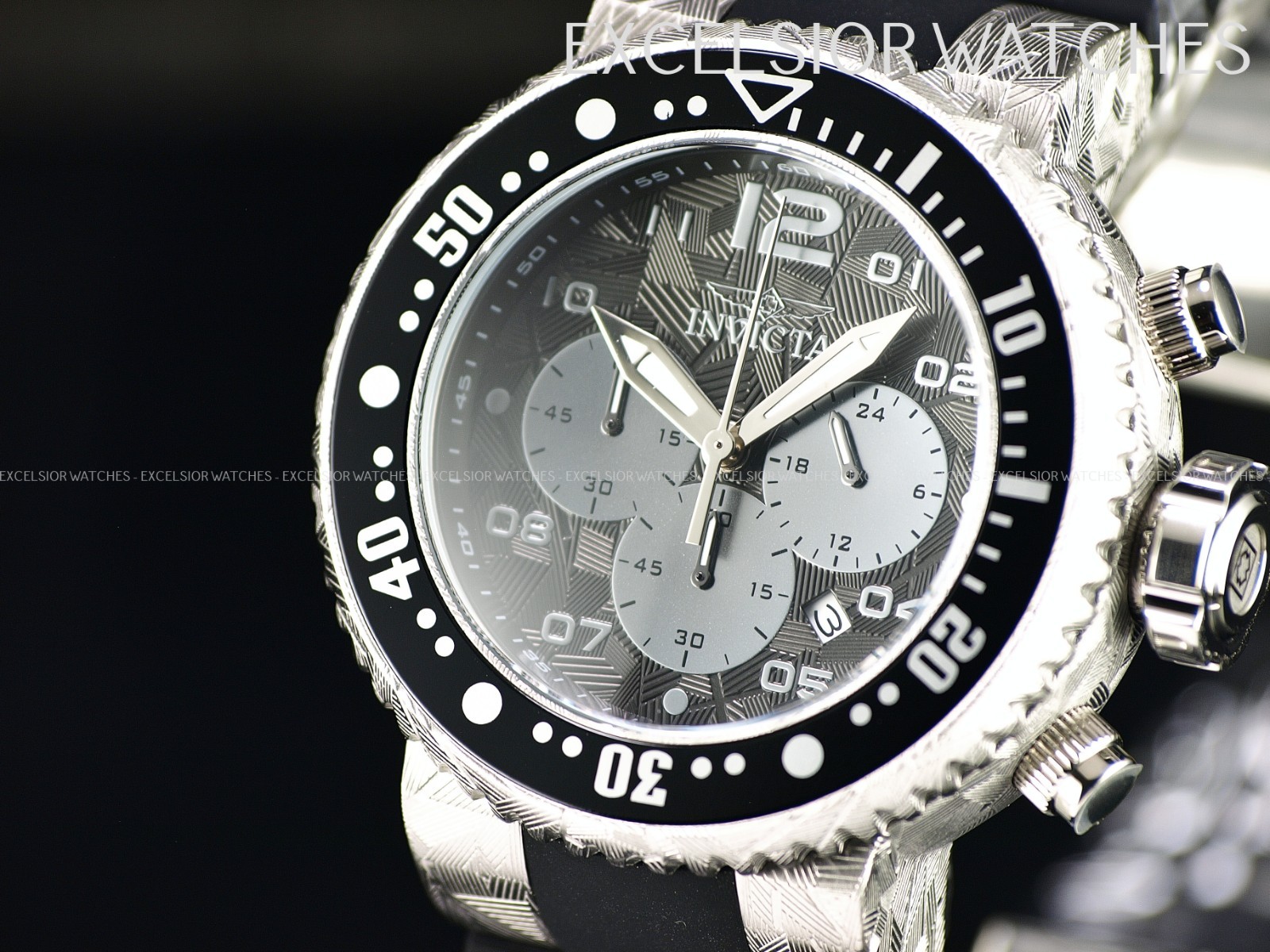 New Invicta Men’s 52mm Pro Diver Laser Acid Etched Quartz Chronograph SS Watch