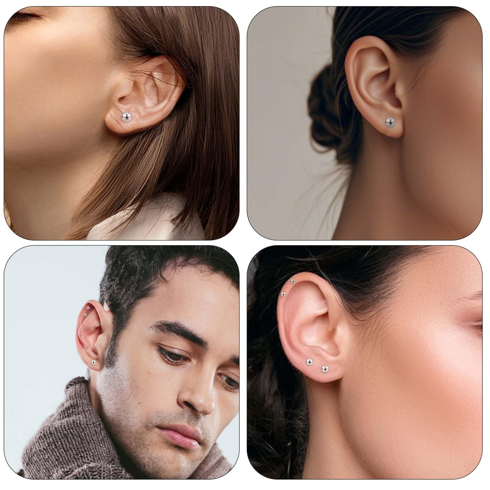 Stainless Steel Stud Earrings for Women & Men 2mm, 3mm, 4mm, 5mm, 6mm, Silver