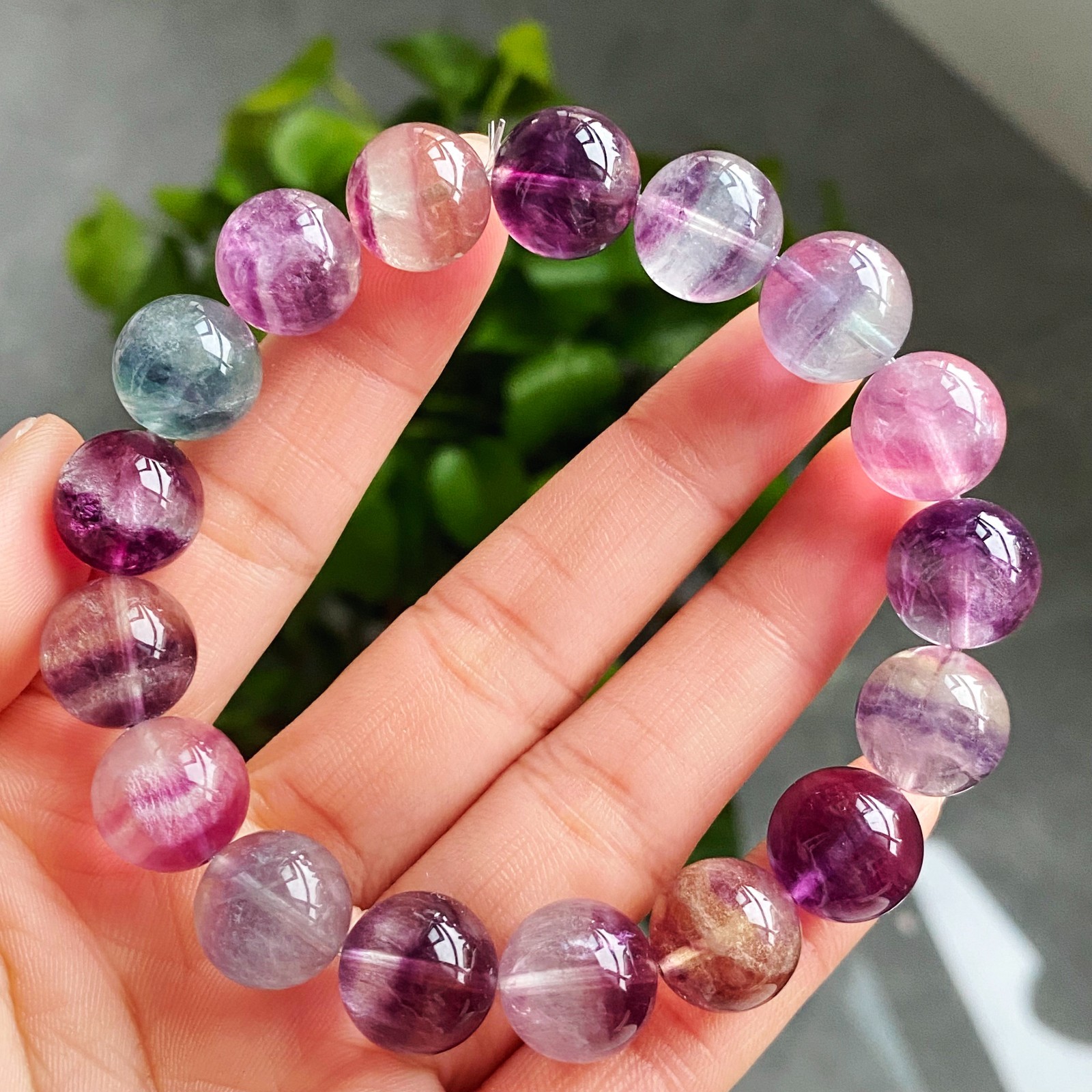 12.5mm Natural Color Fluorite Quartz Crystal Gemstone Beads Bracelet 2942