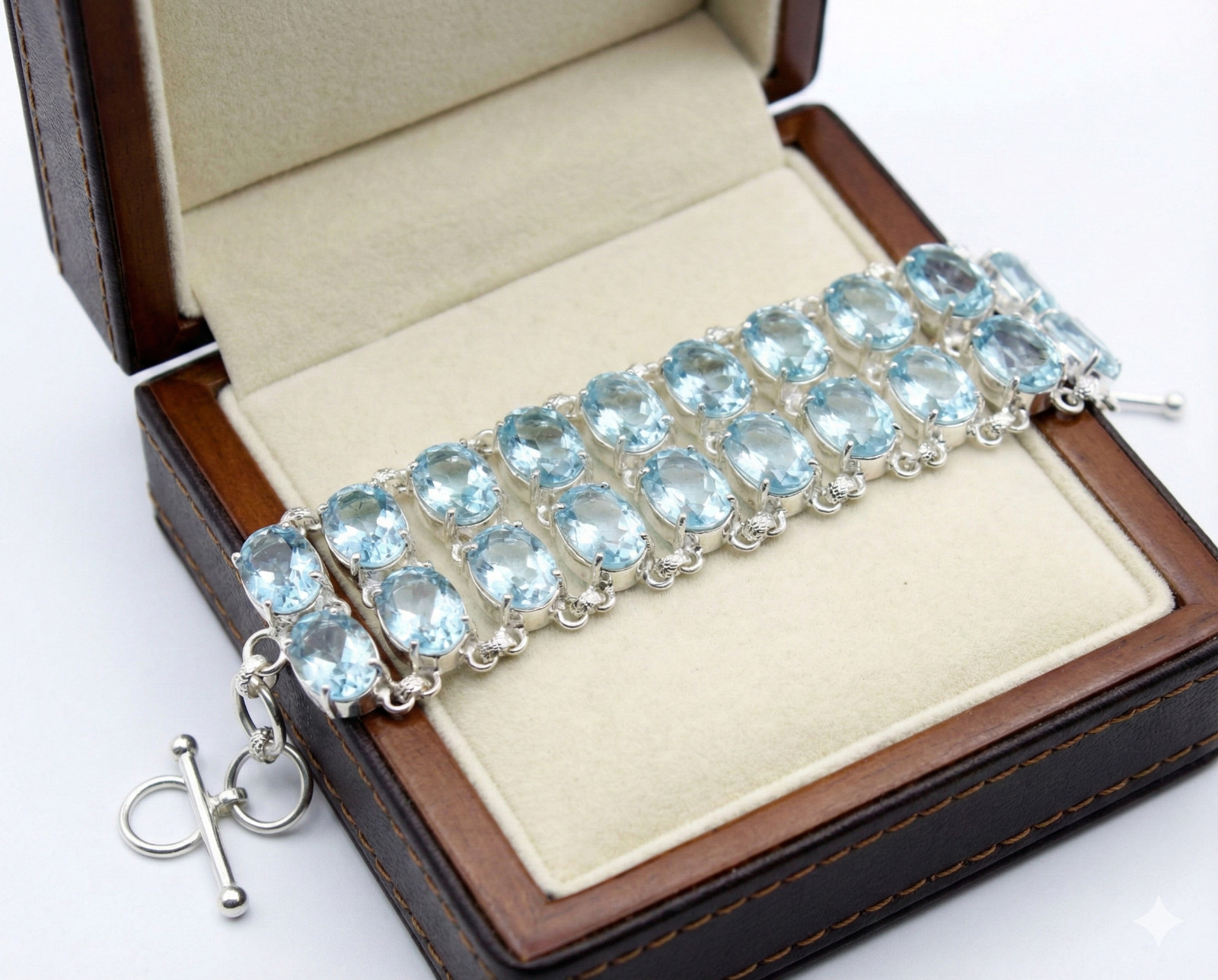 Aqua Aquamarine Gemstone Handmade 925 Sterling Silver Jewelry Chain Bracelet