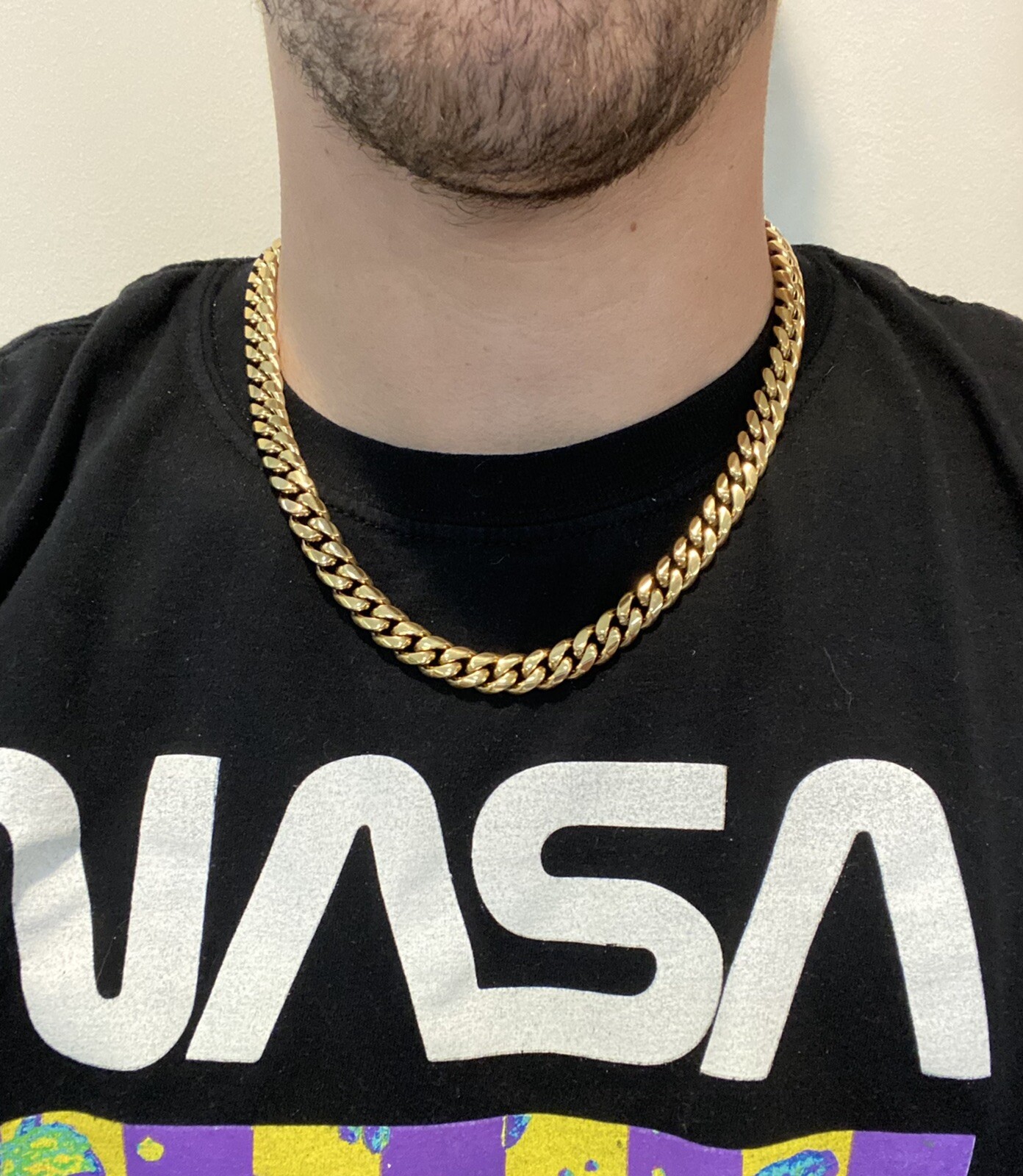 10mm 20″ Miami Cuban Link Men Choker Real Solid 14k Gold Vermeil Stainless Steel