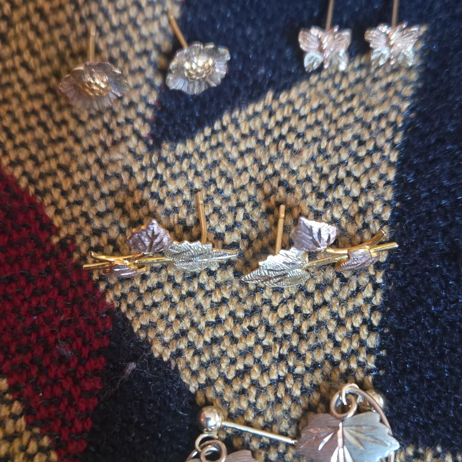 10K Multi-Tone Gold Leaf Motif Earrings Lot Stud & Drop Butterfly Back