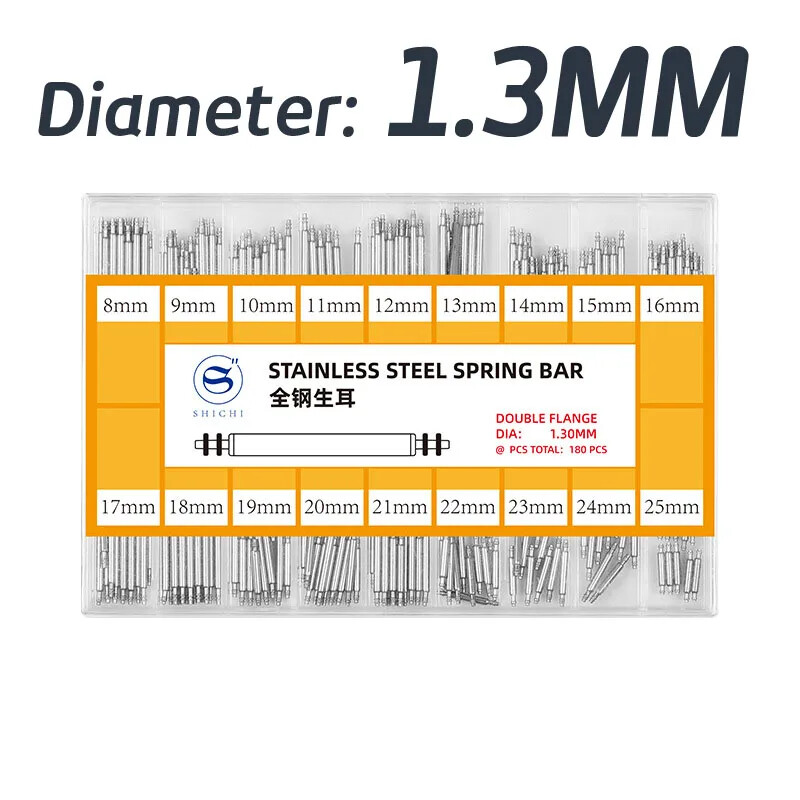 180PCS 8-25mm Full Steel Watch Band Spring Bar Connect Rods Pins 1.3 1.5mm 1.8mm