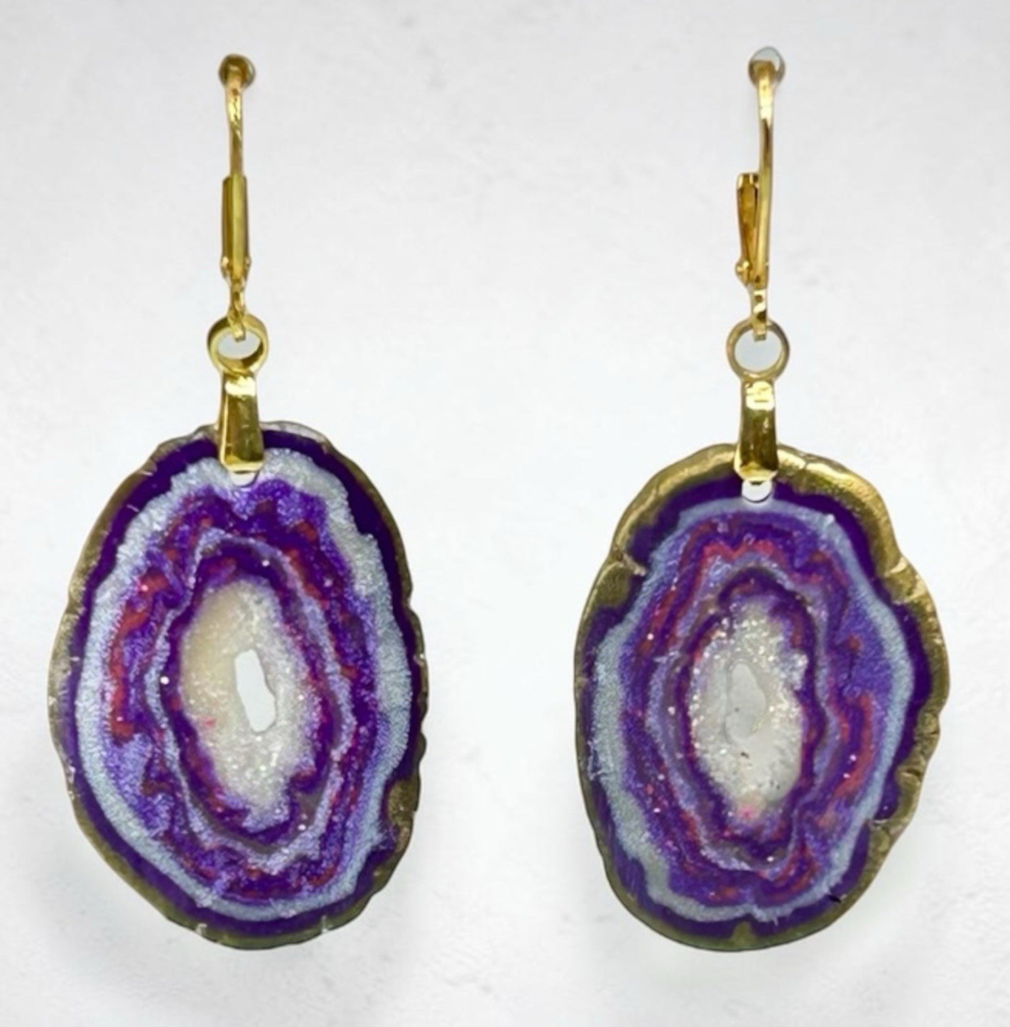 Sm Faux Amethyst Geode Slice Polymer Clay Handmade Dangle Earrings SS Ear Wires