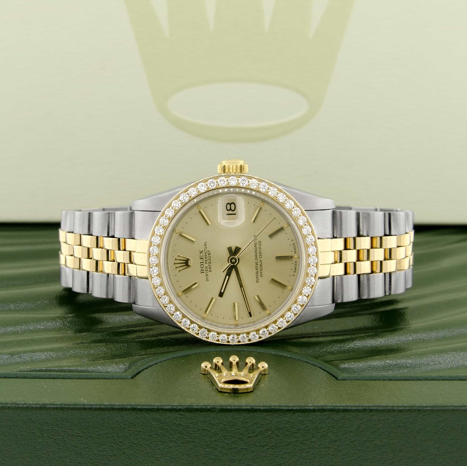 Rolex Datejust 2-Tone Gold/SS Champagne 31mm Womens Watch with Diamond Bezel