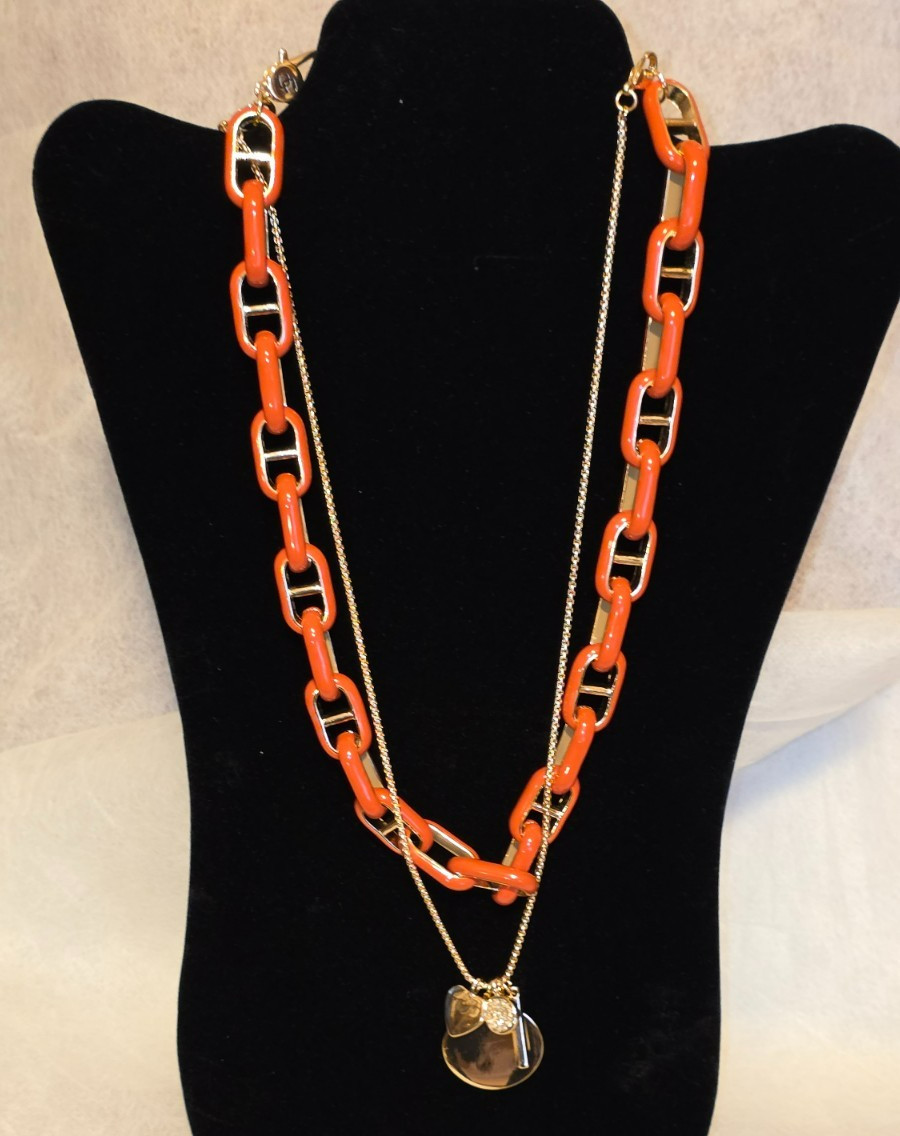 CHICOS ORANGE GOLD TWO IN ONE NECKLACE