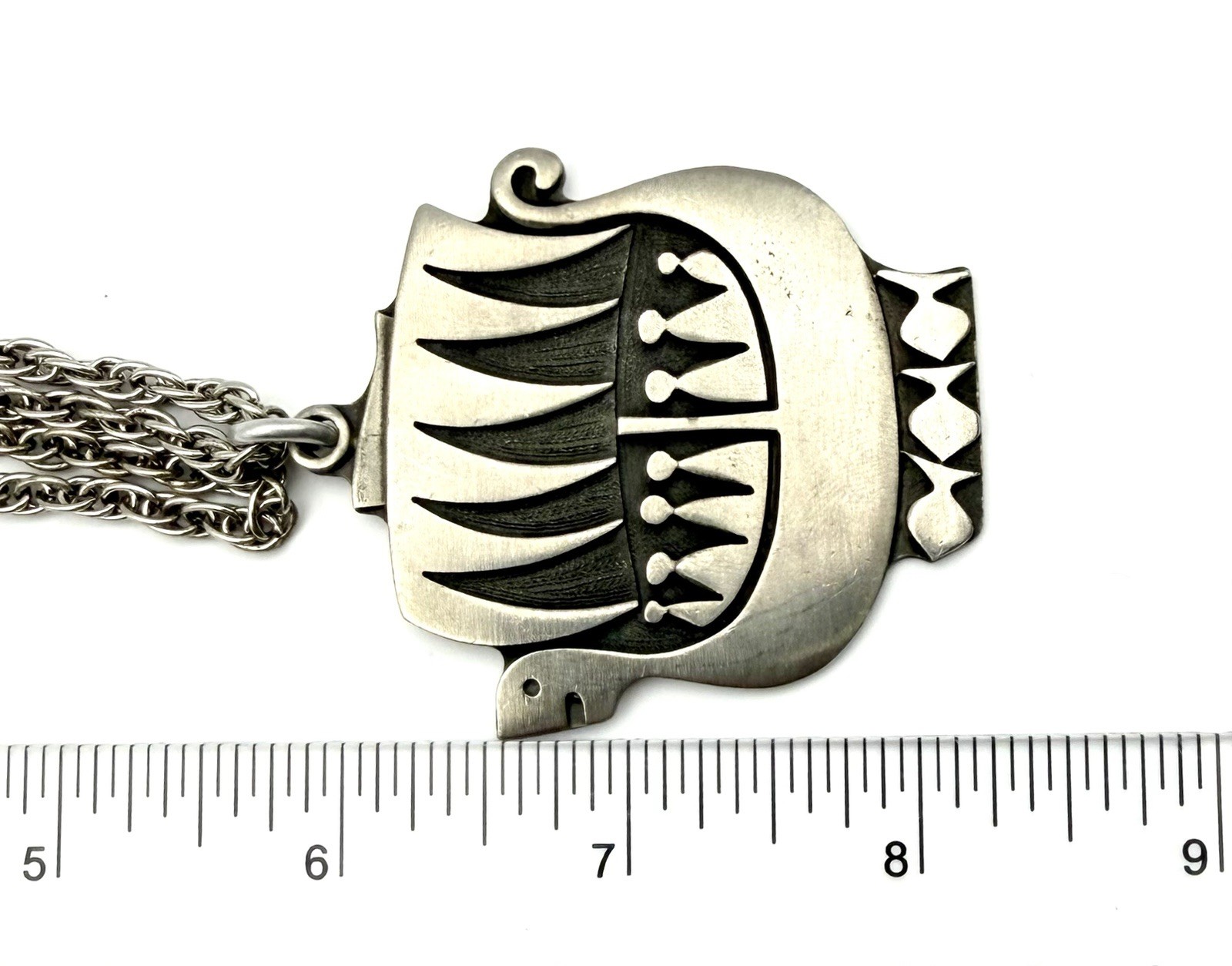 Pewter R Tennesmed Sweden Viking Ship Pendant Necklace Scandinavian Modernist