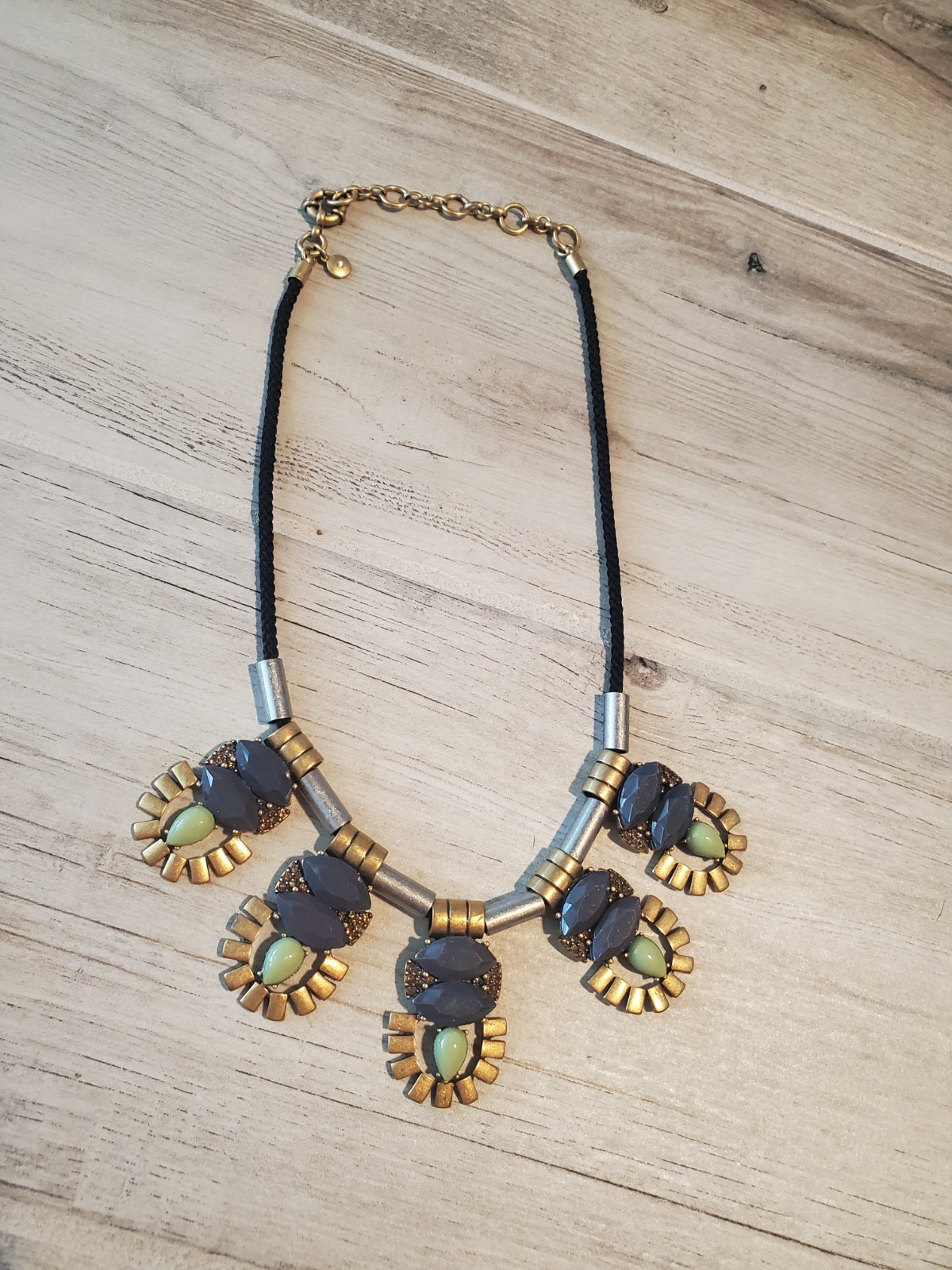 J. CREW Signed Necklace Mint Slate Blue Silver Gold Tone Accents Bold Glamour
