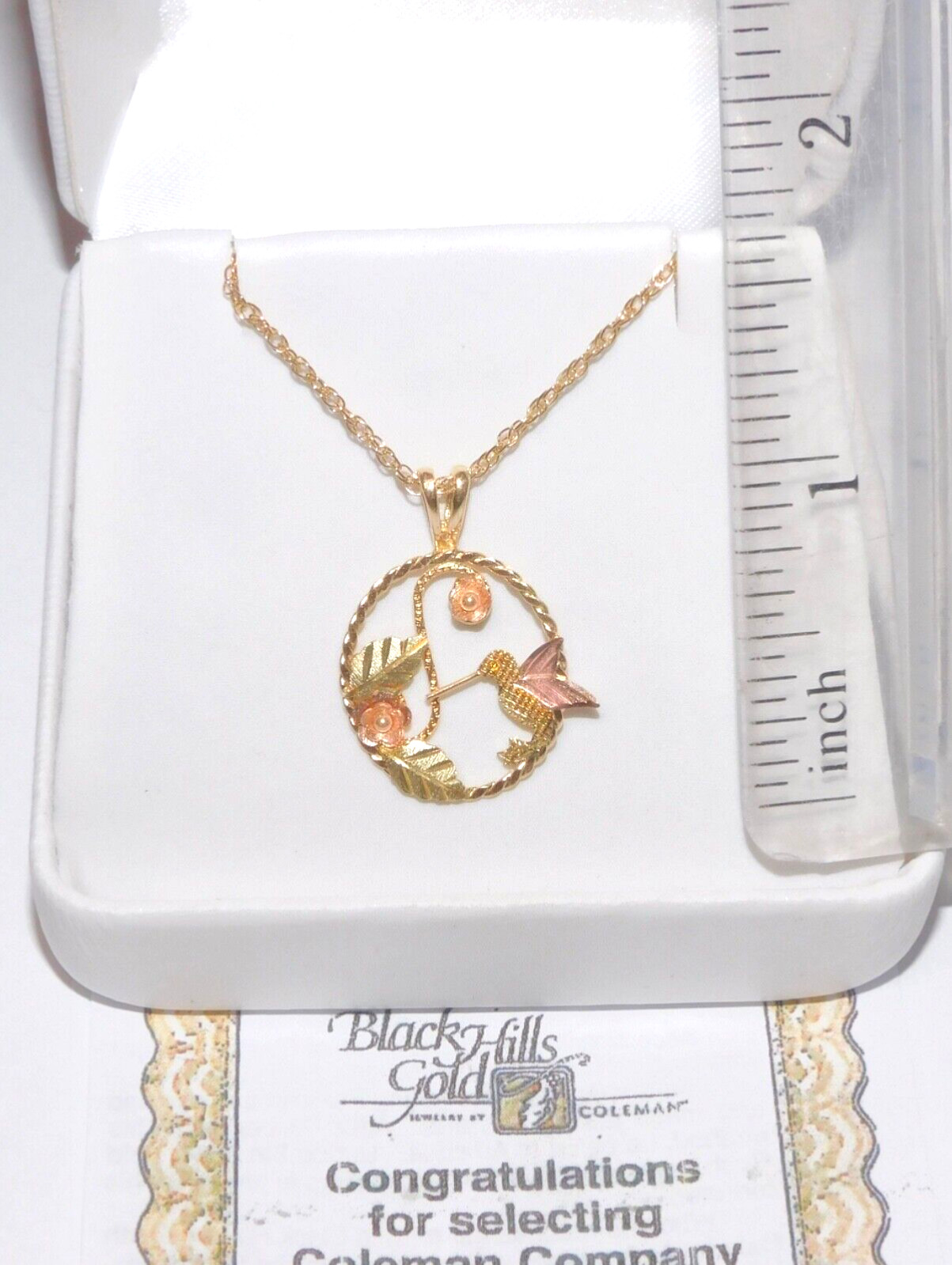 Black Hills Gold 10k Hummingbird Braided Frame Pendant Necklace