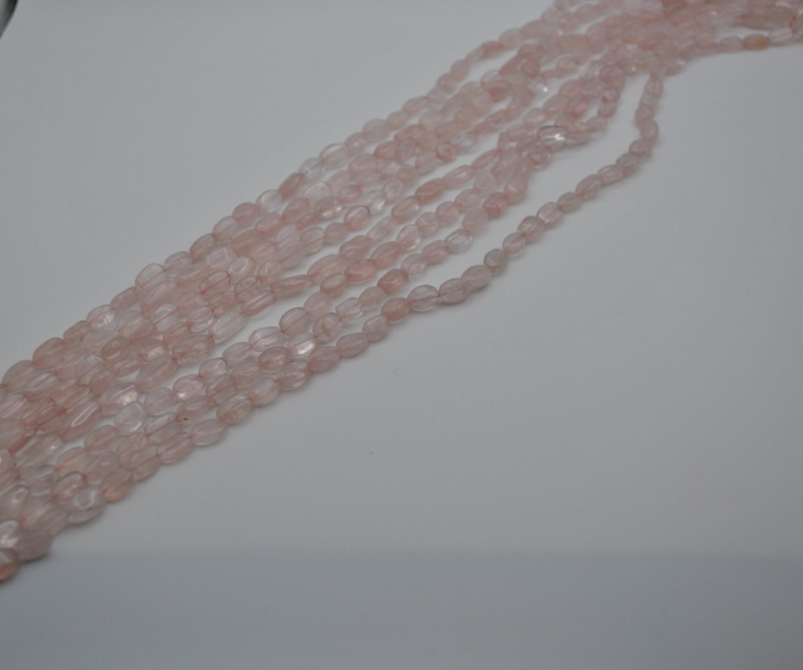 Rose Quartz Oval Gemstone Strand with Smooth Stones (No Clasp)