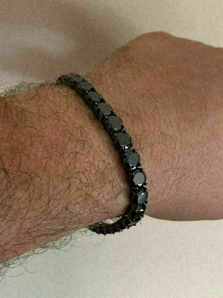 Mens Tennis Bracelet 6mm Lab-Created Black Diamond 14K Black Gold Plated