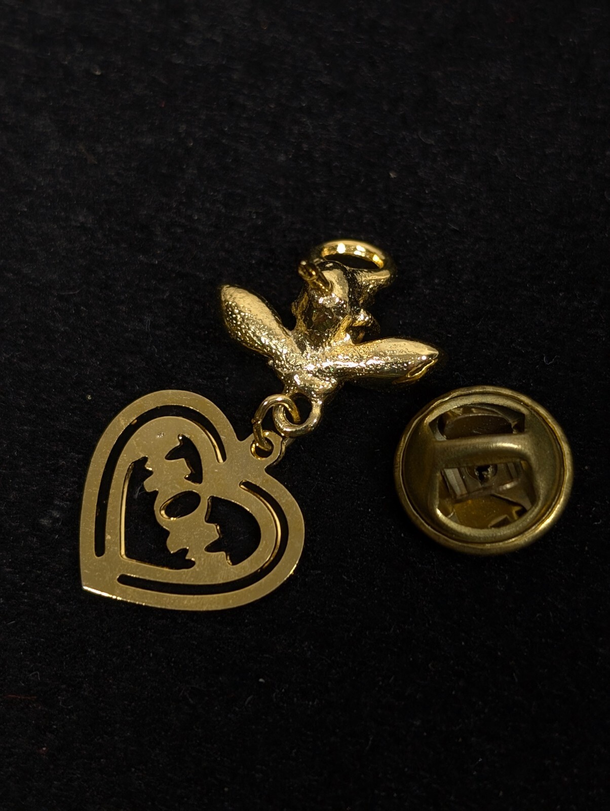 Vintage Guardian Angel Mom Heart Charm Clear Rhinestone Pin Brooch Small