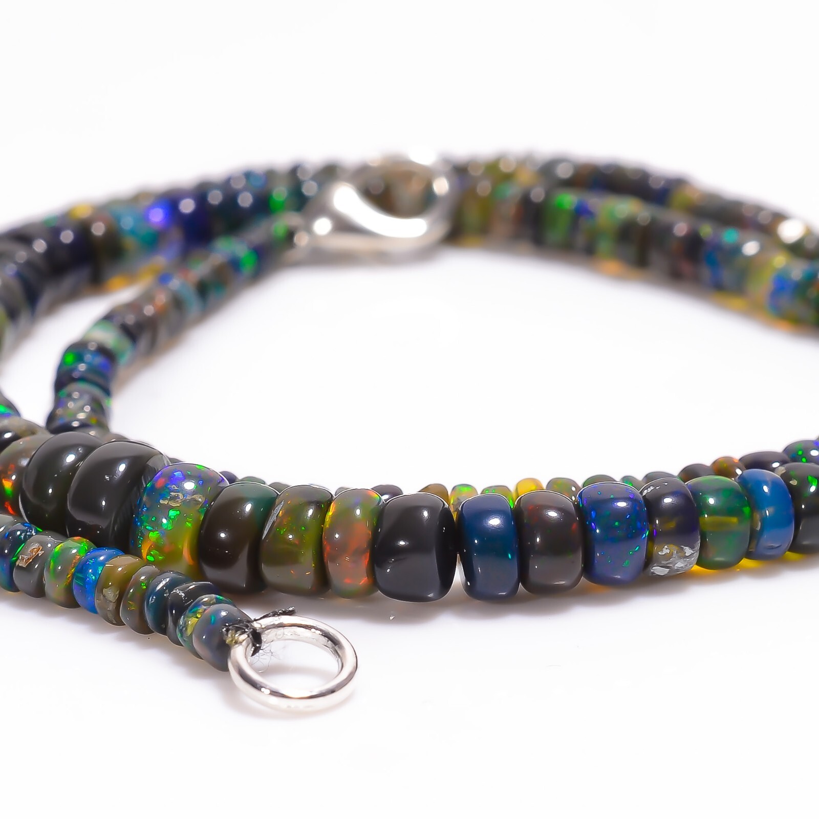 Natural Black Ethiopian Opal Rondelle Smooth Beads 3X2 6X4mm Necklace 17″ A-5261