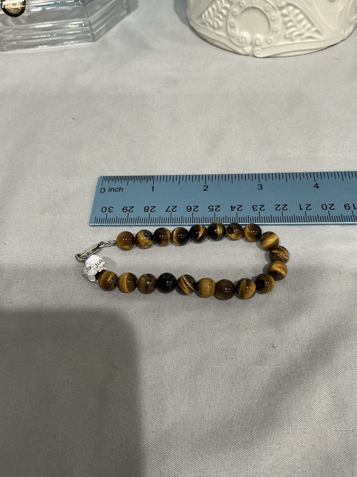 Tiger’s Eye Gemstone Bracelet Lobster Clasp 7.5 in marked 925 for stering silver