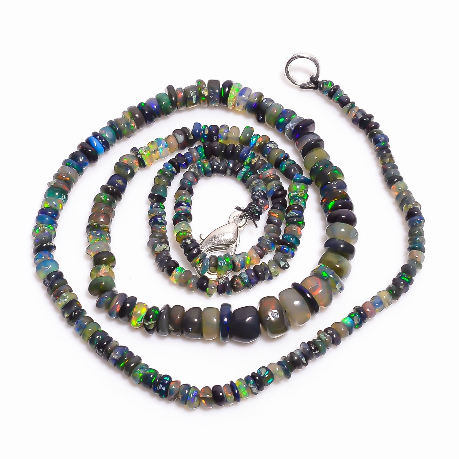 Natural Black Ethiopian Opal Rondelle Smooth Beads 3X2 6X4mm Necklace 17″ A-5321