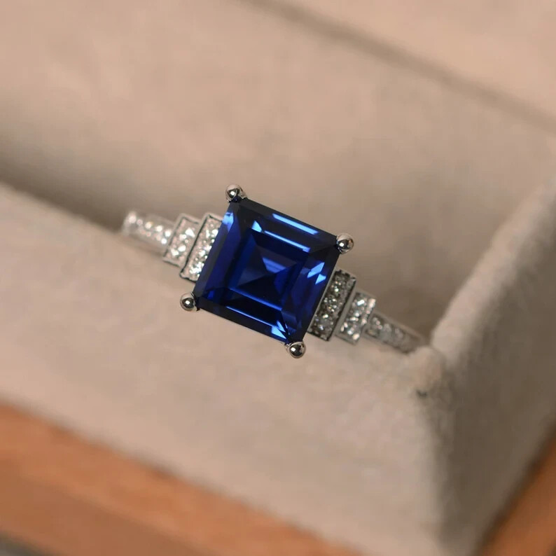 2.30Ct Princess Simulated Sapphire Attractive Wedding Ring 14k White Gold Plated