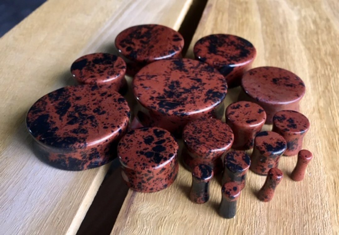 PAIR Mahogany Obsidian Organic Stone Plugs Gauges – up to 38mm available!