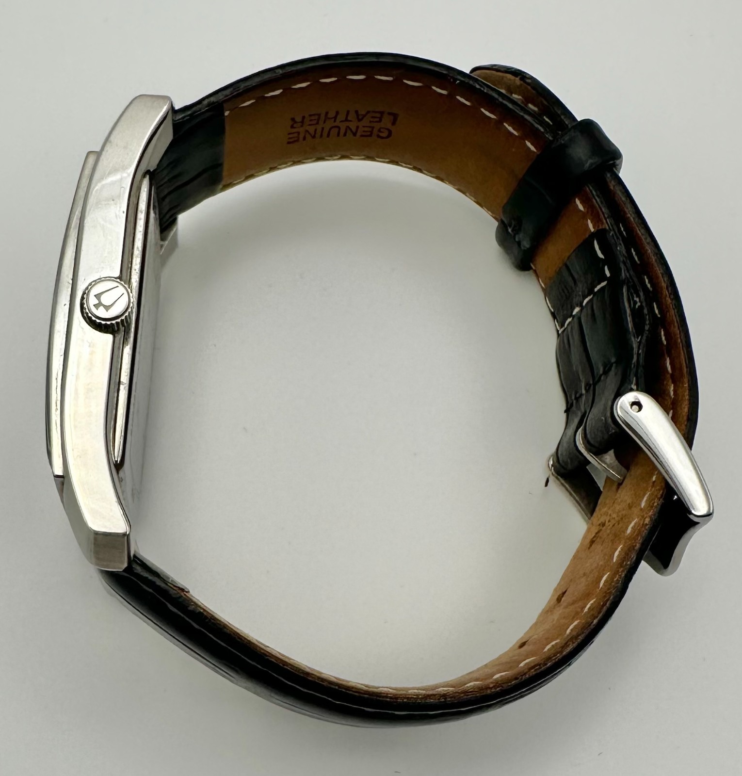 BULOVA Quartz Tank, 31mm Silver-Tone/Black Leather Band, Ref. 96B269; Fast Ship!