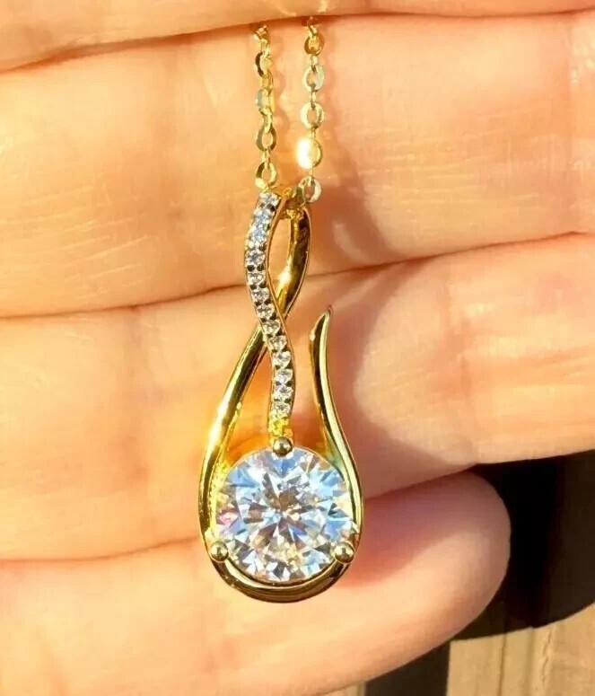 2.00Ct Round Cut Simulated Diamond Women’s Fancy Pendant 14K Yellow Gold Plated