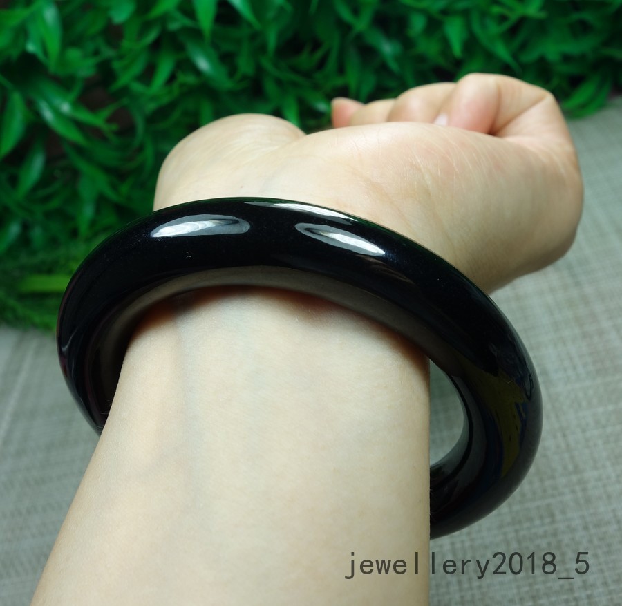 Certified Black Green Burma 100% Natural A Jadeite jade Bracelet 墨翠 圆条玉手镯 58.9mm
