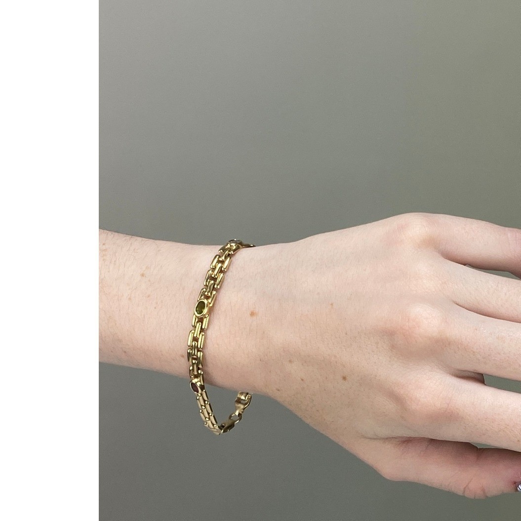 Estate 14k Yellow Gold Panther Link Multi Gemstone Rainbow Bracelet 7.25in